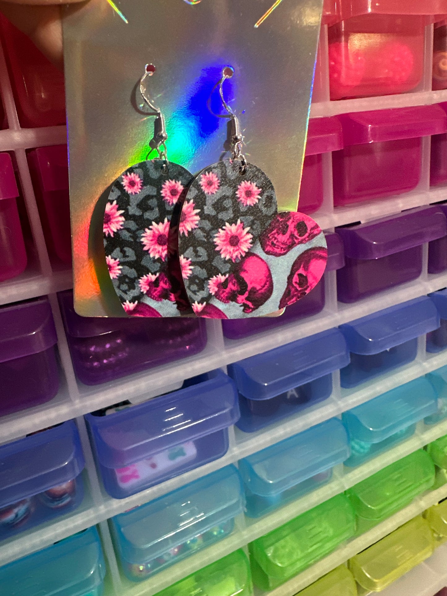 Floral Heart Skull Earrings
