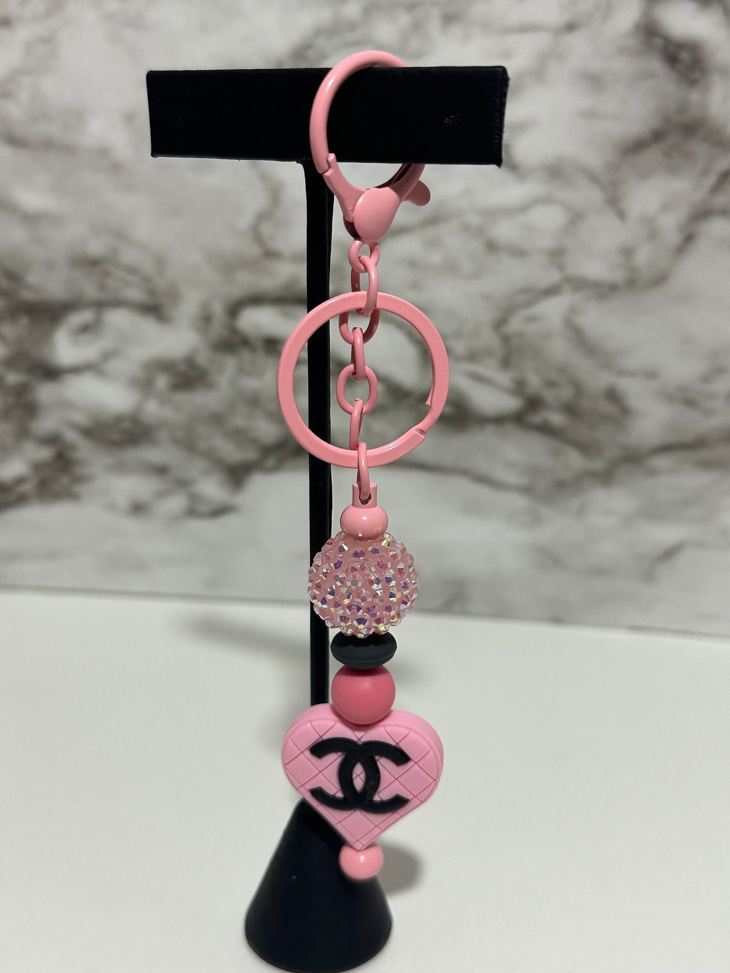 Luxury CC Keychain, Pink and Black
