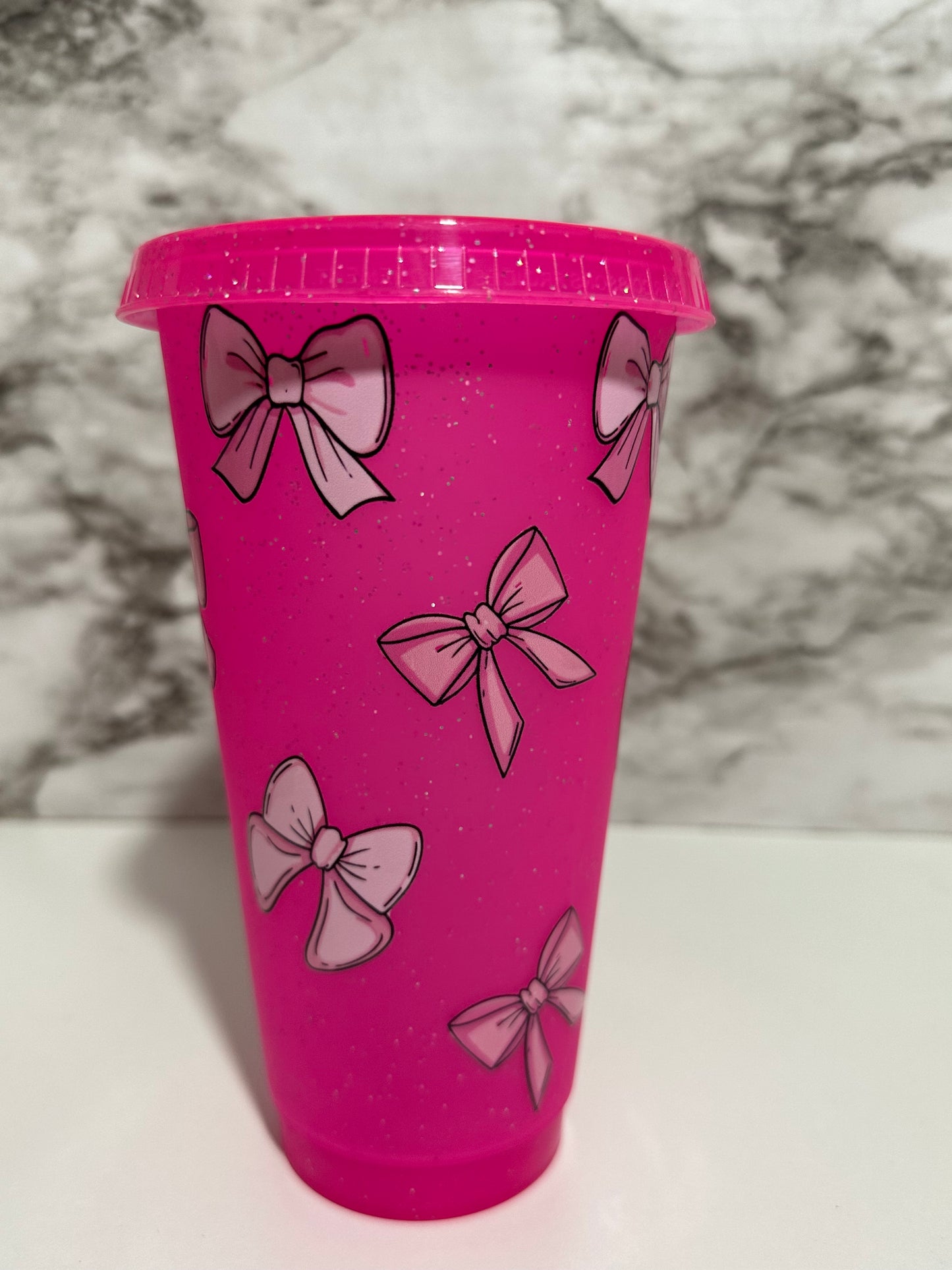 Coquette Bow Cup w Straw, Pink