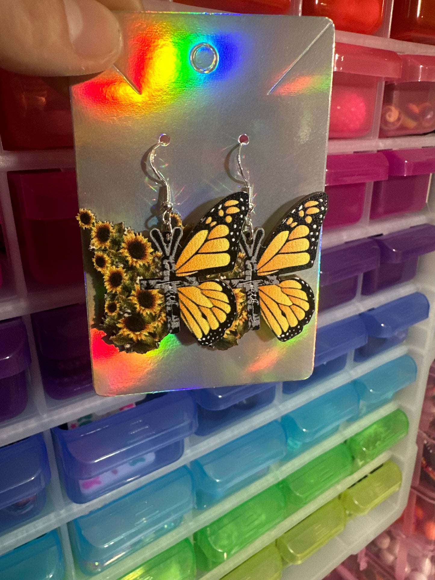 Sunflower butterfly earrings
