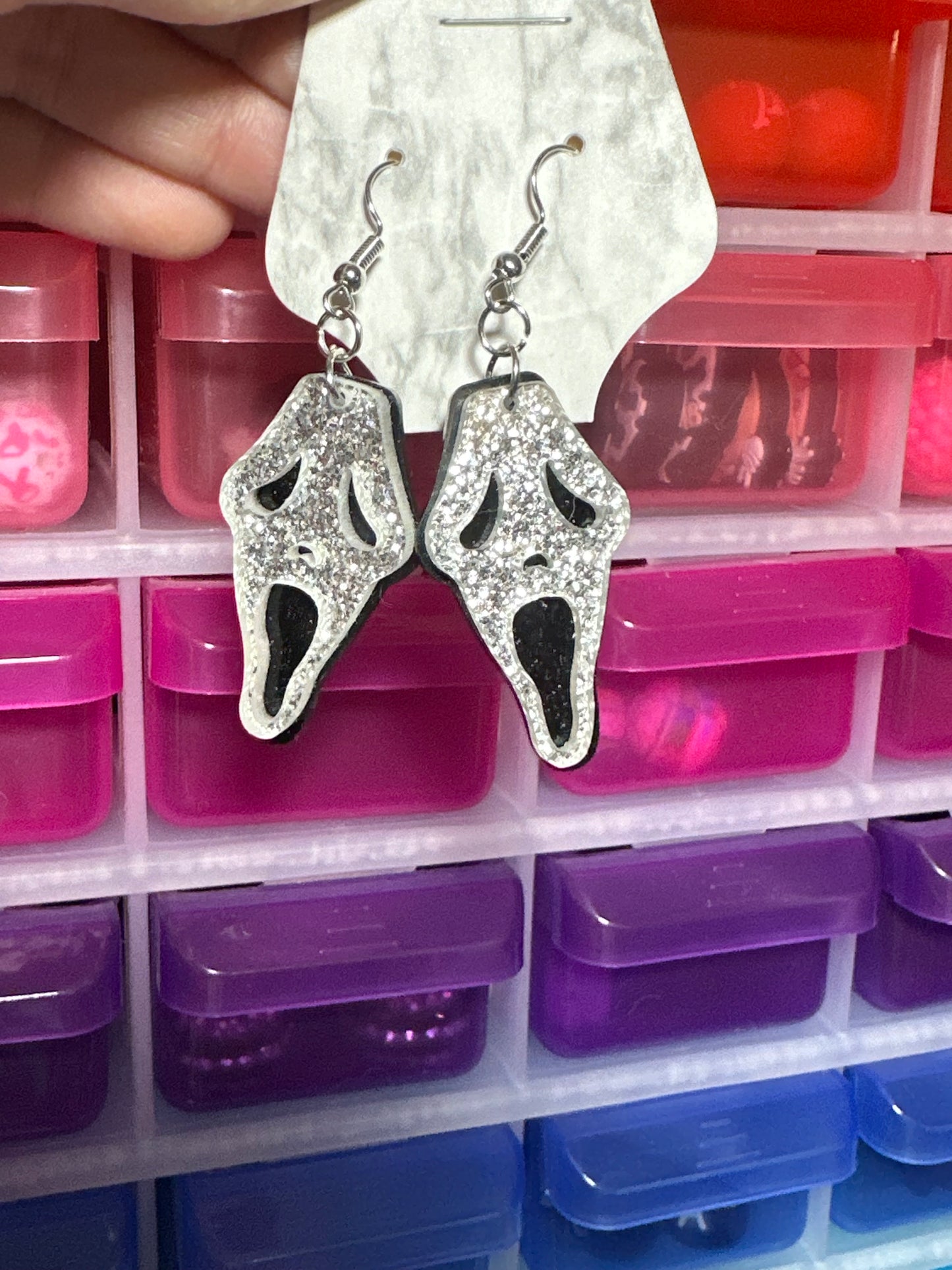 Double layer ghost face earrings
