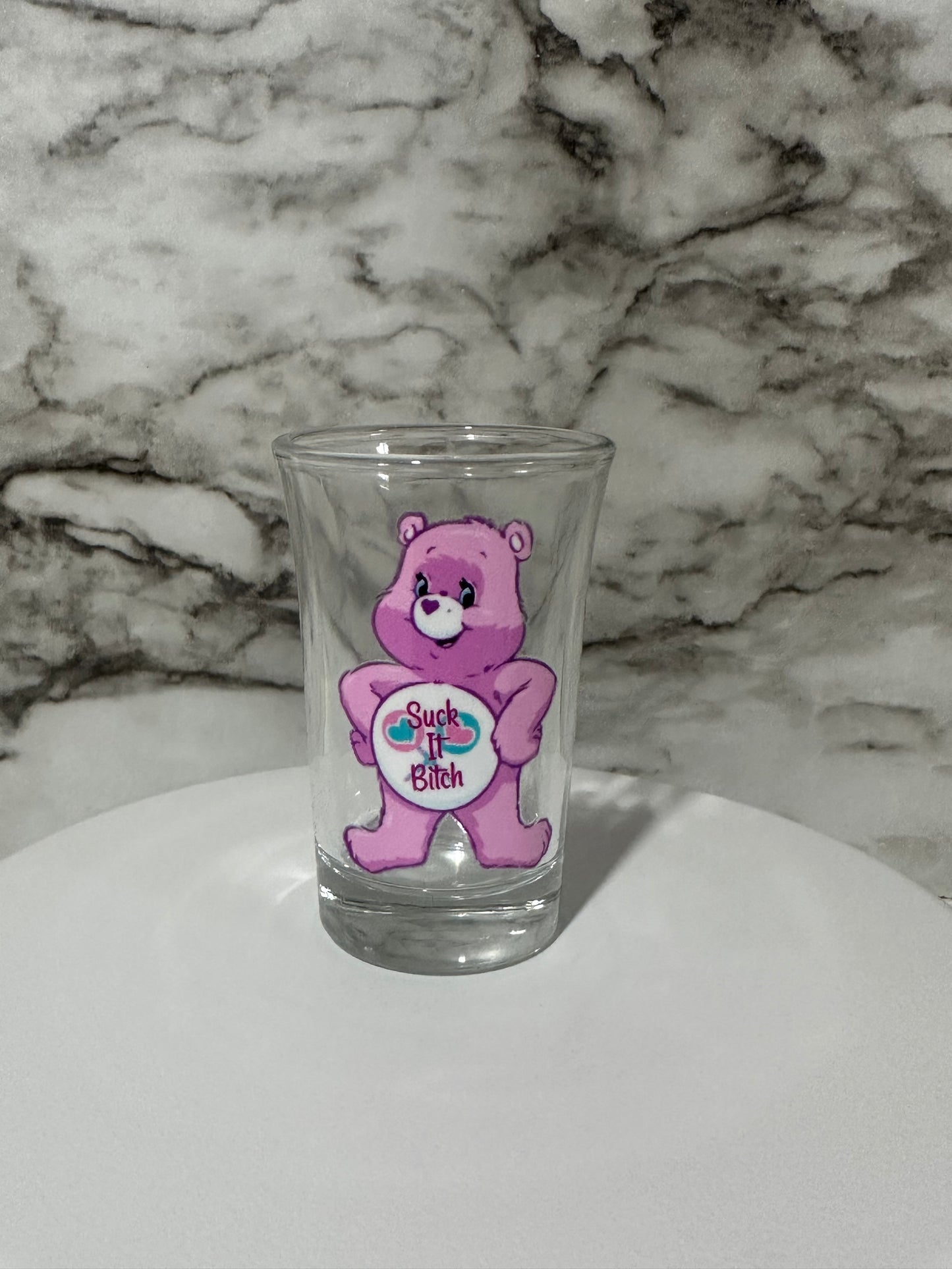 Carebear Shot Glass, Suck It Pink