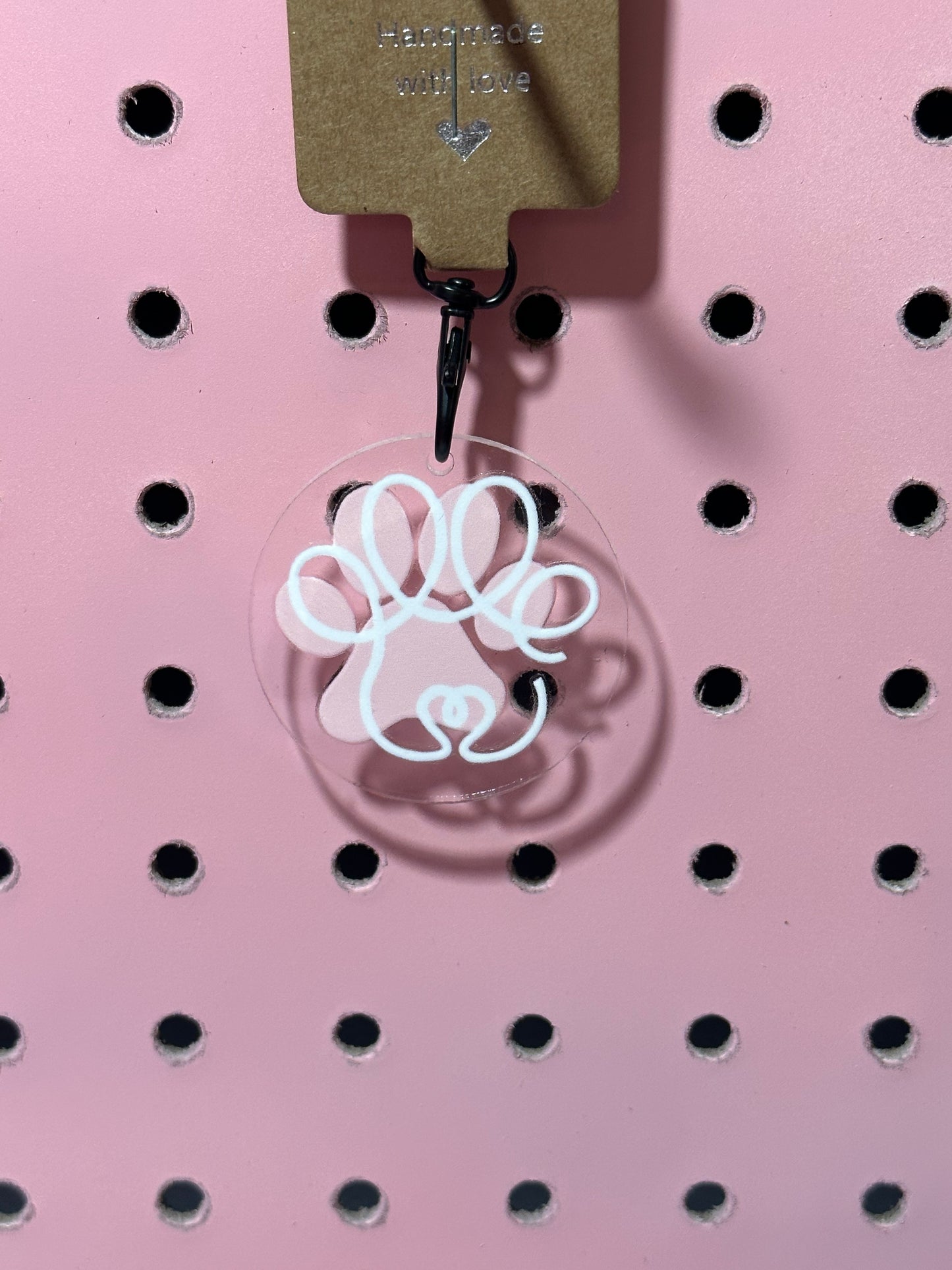 Paw Print Acrylic Keychain, Pink and White