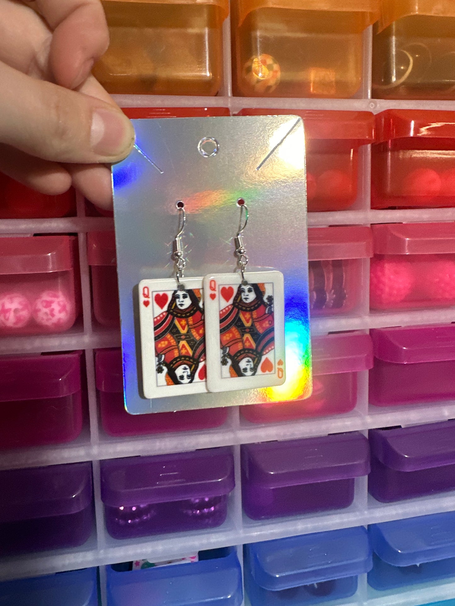 Queen playing card earrings