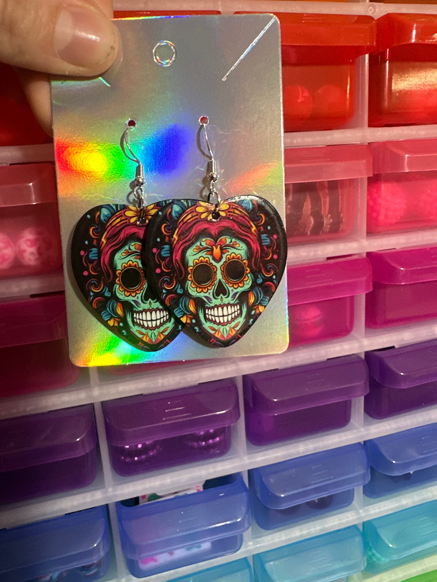 Sugar Skull Color Heart Earrings