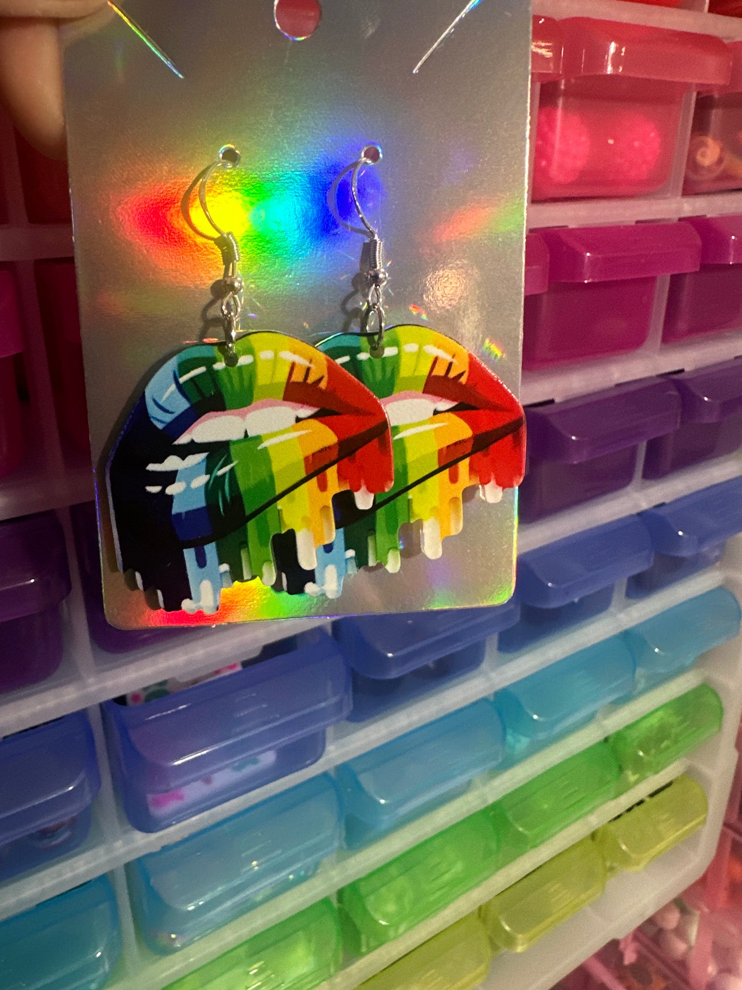 Rainbow lips earrings