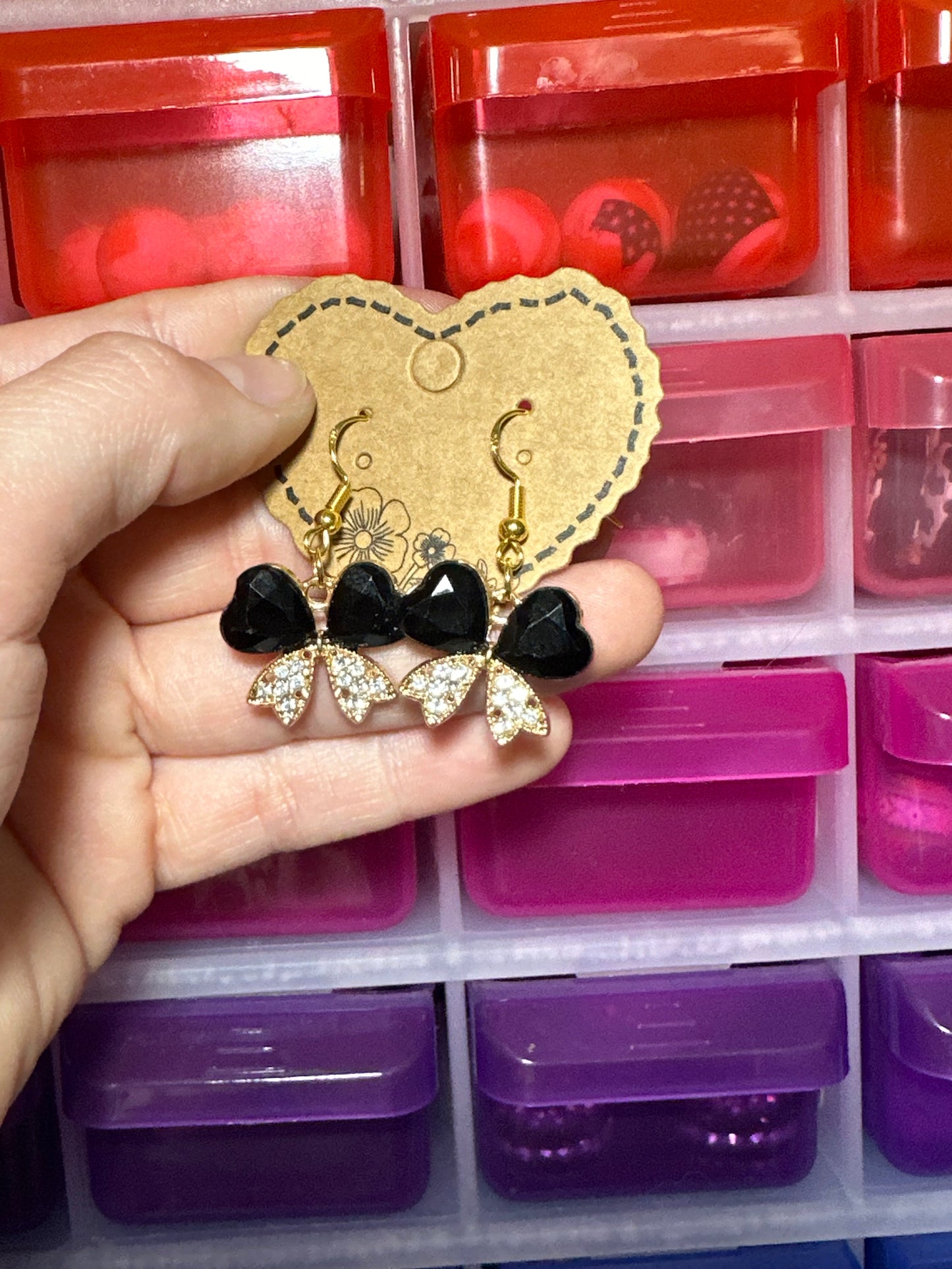 Black bow small dangle earrings
