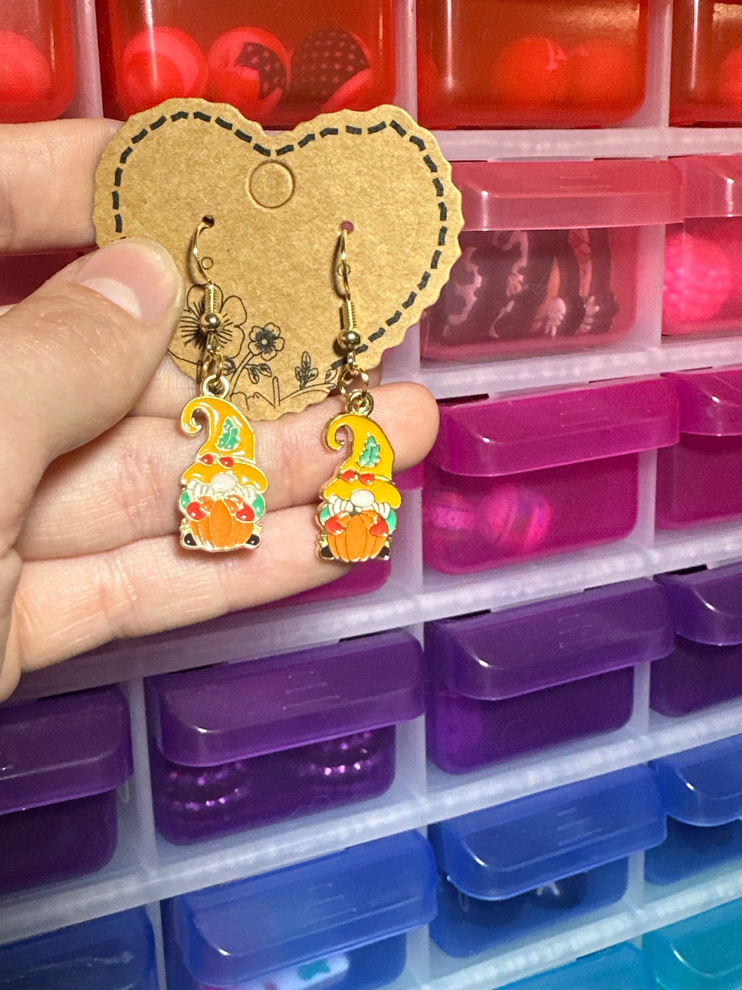 Pumpkin gnome small dangle earrings