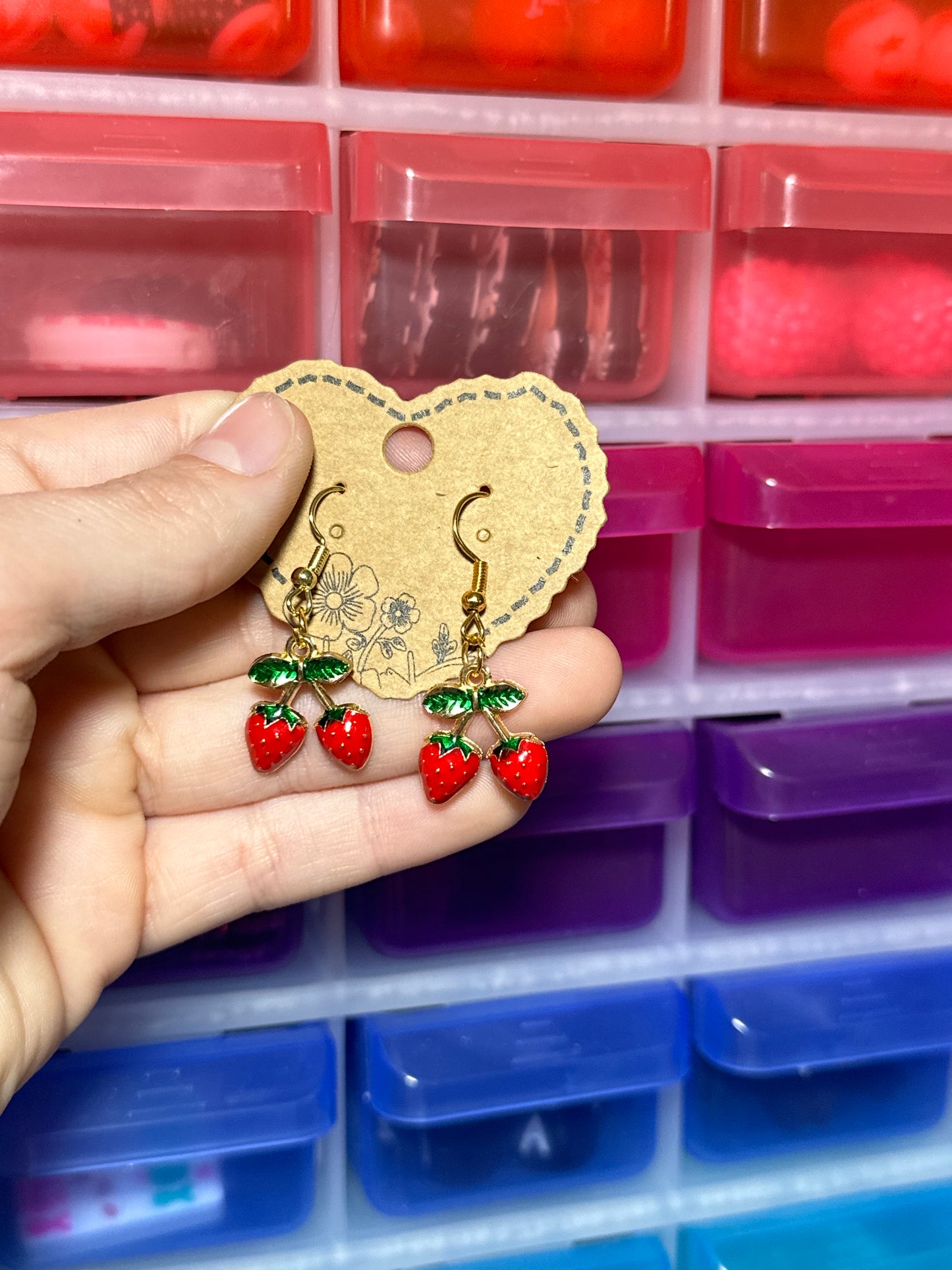 Strawberry bow small dangle earrings
