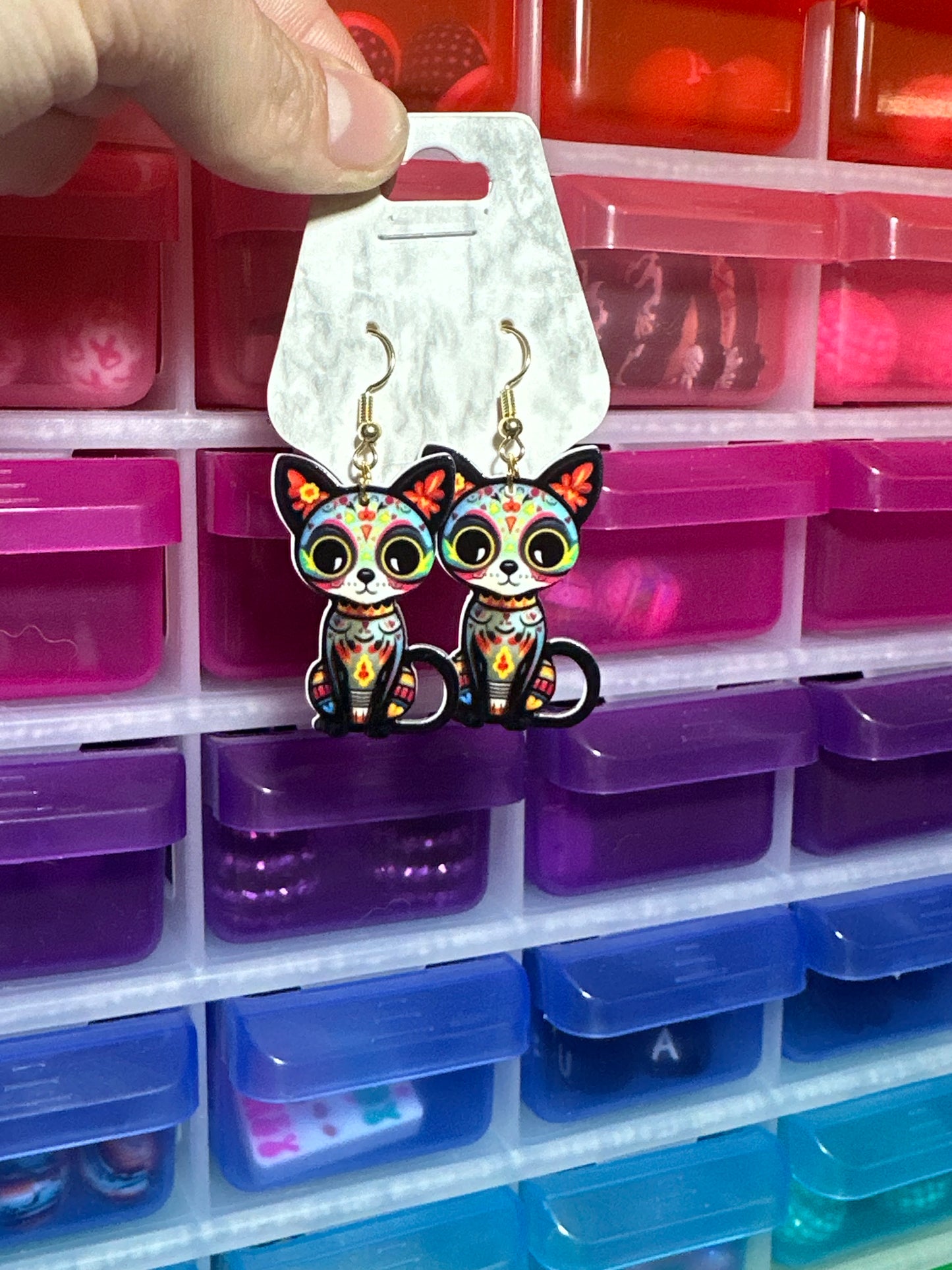 Day of the dead cat earrings