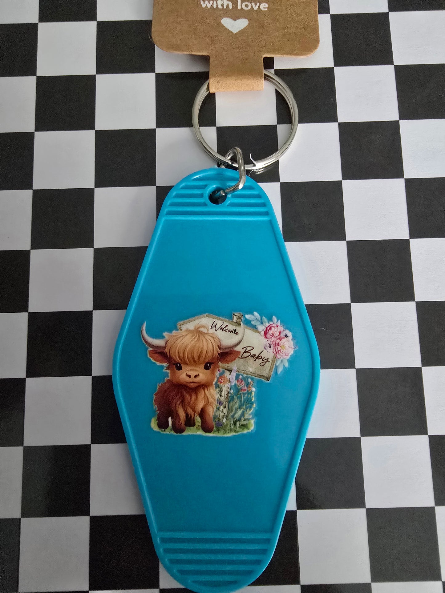Highland Cow Motel Keychain, Blue