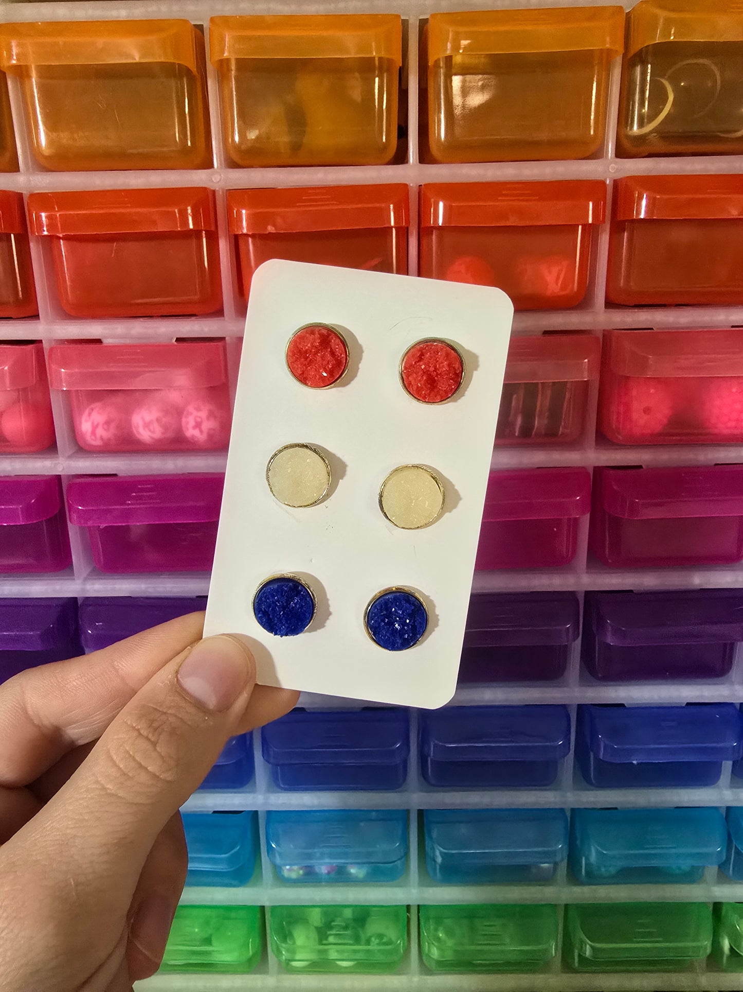 Red, White, Blue Druzy Earring Set