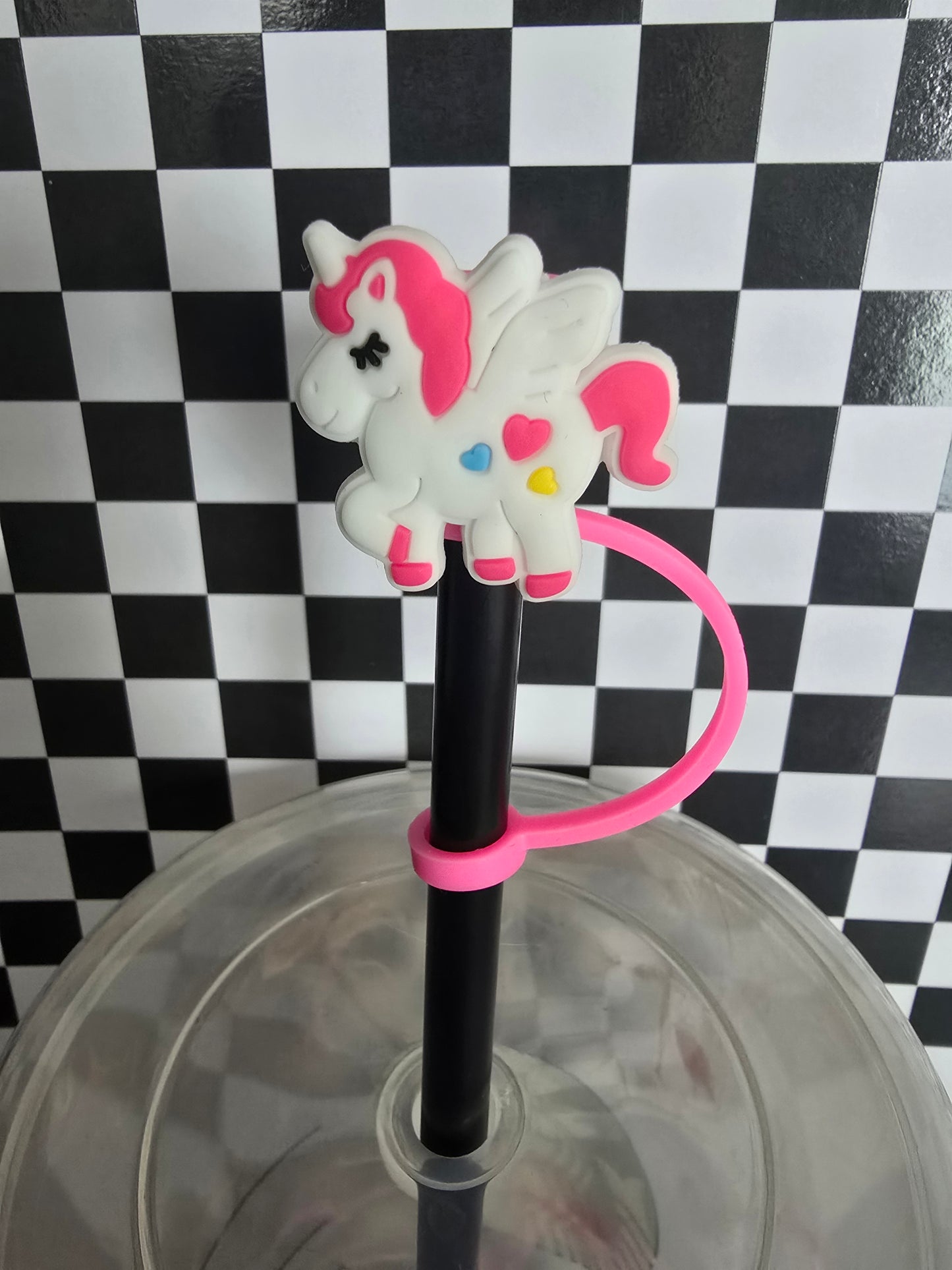 Unicorn w Hearts Straw Topper