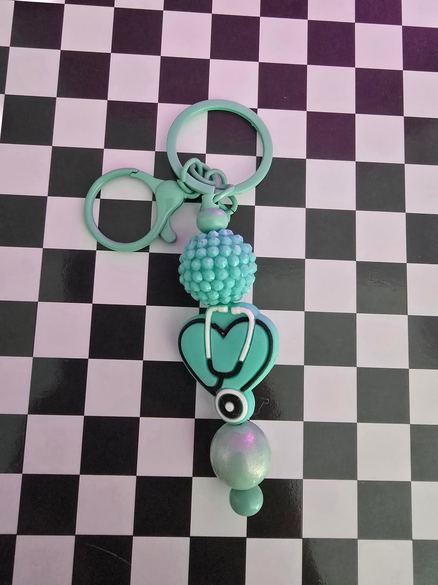 Nurse Beaded Keychain, Mint Green