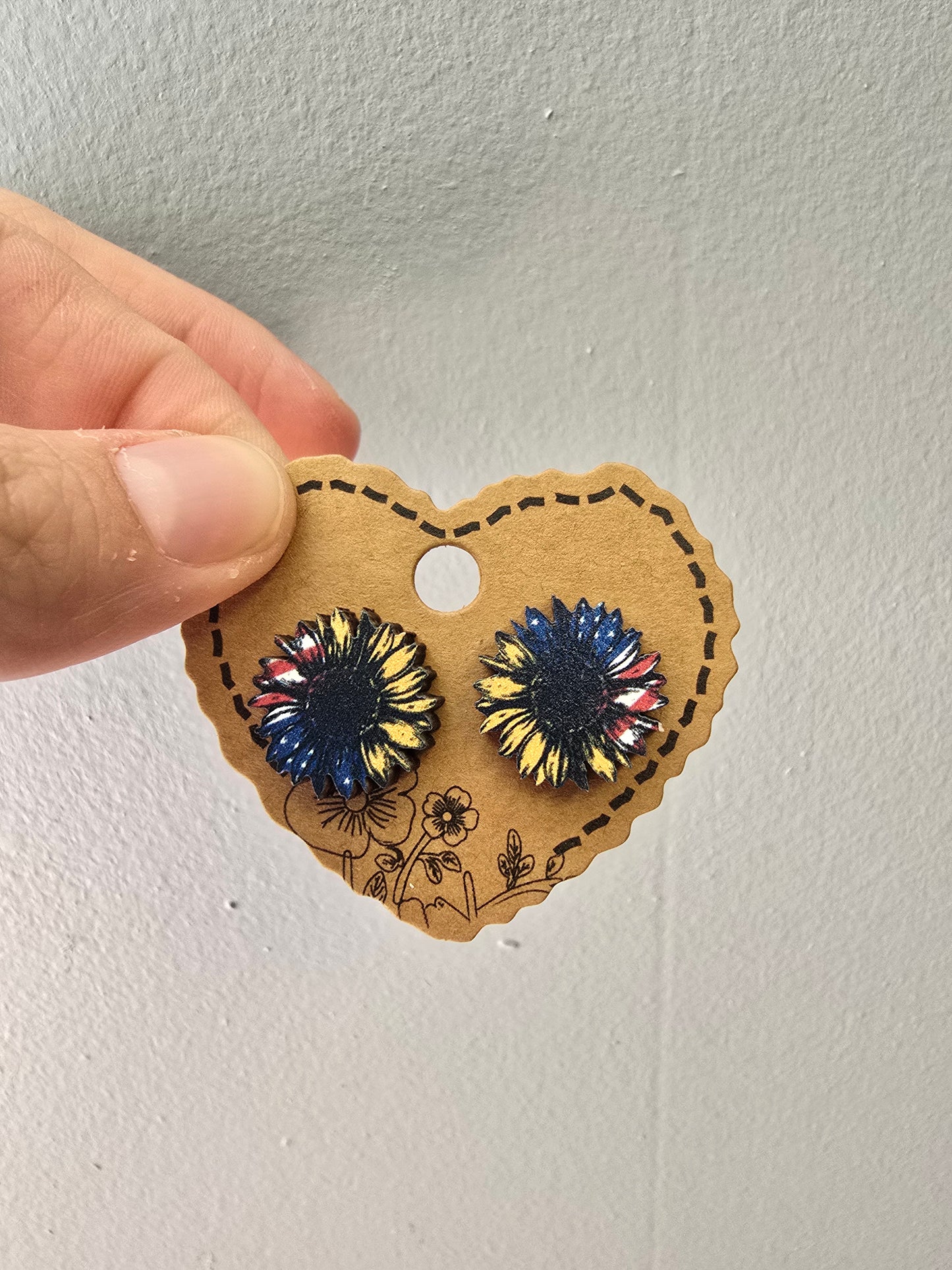 American Sunflower Wood Stud Earrings