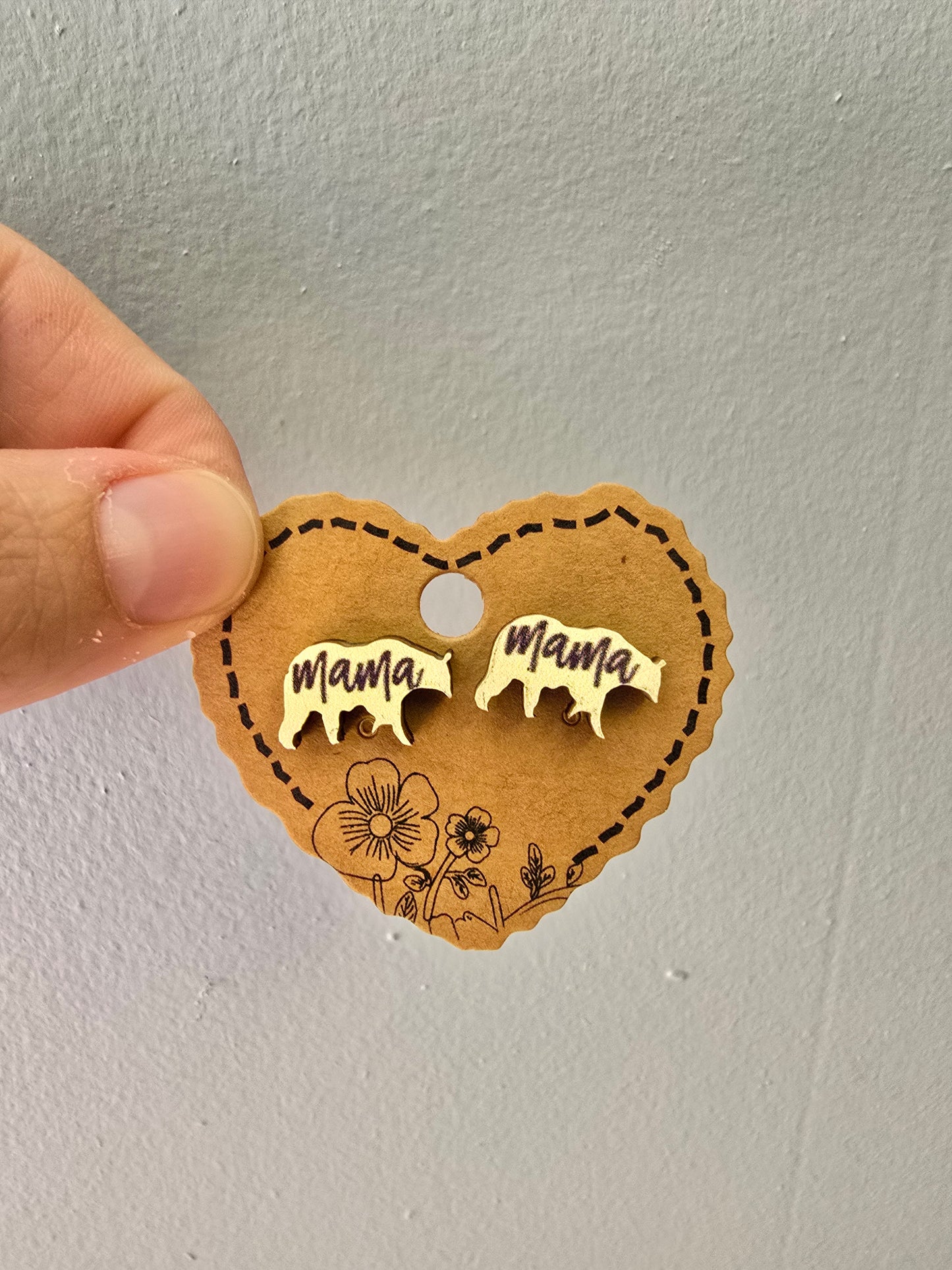 Mama Bear Wood Stud Earrings