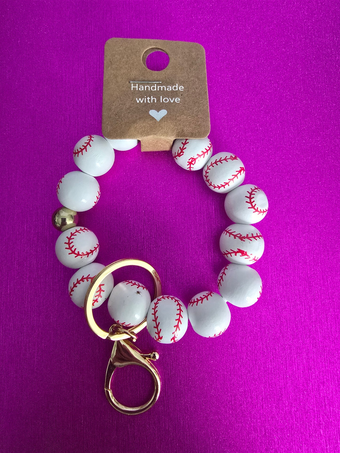 Baseball Keychain Wristlet, Wood