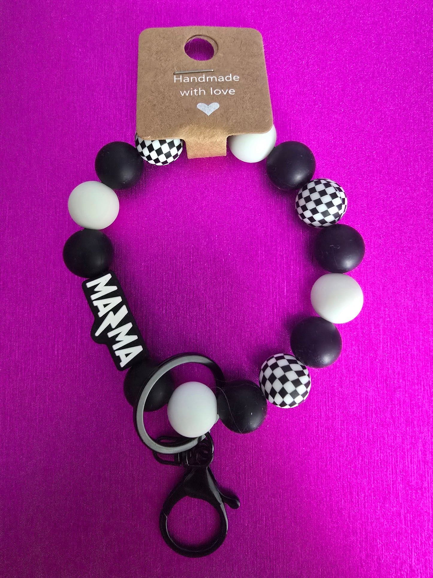Checkered Mama Wristlet Keychain, Silicone