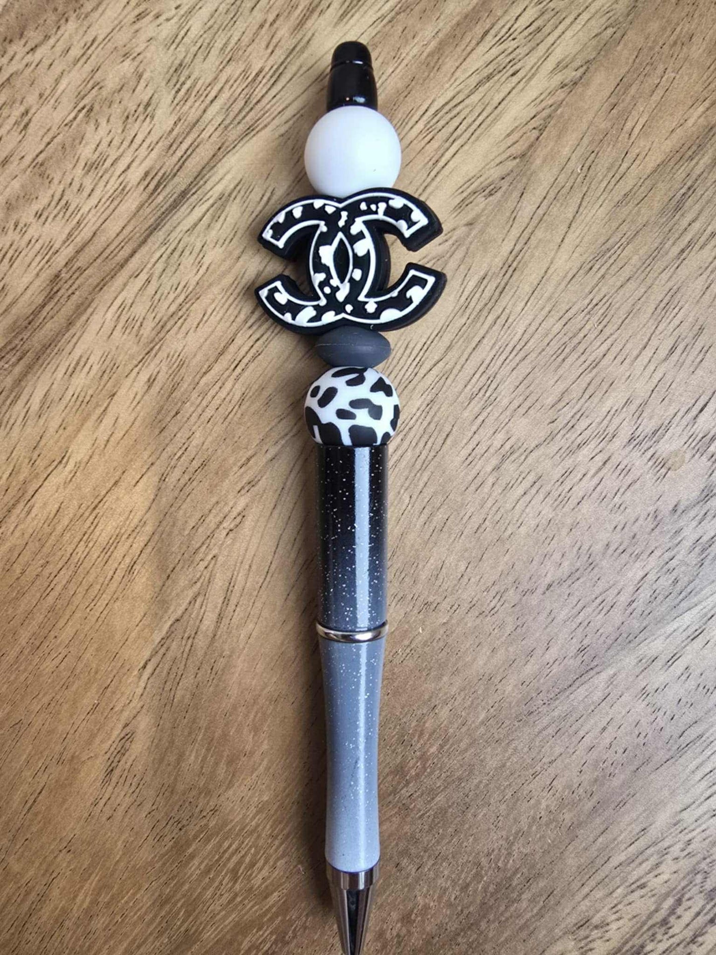 Luxury CC Logo Pen, B&W Cowprint