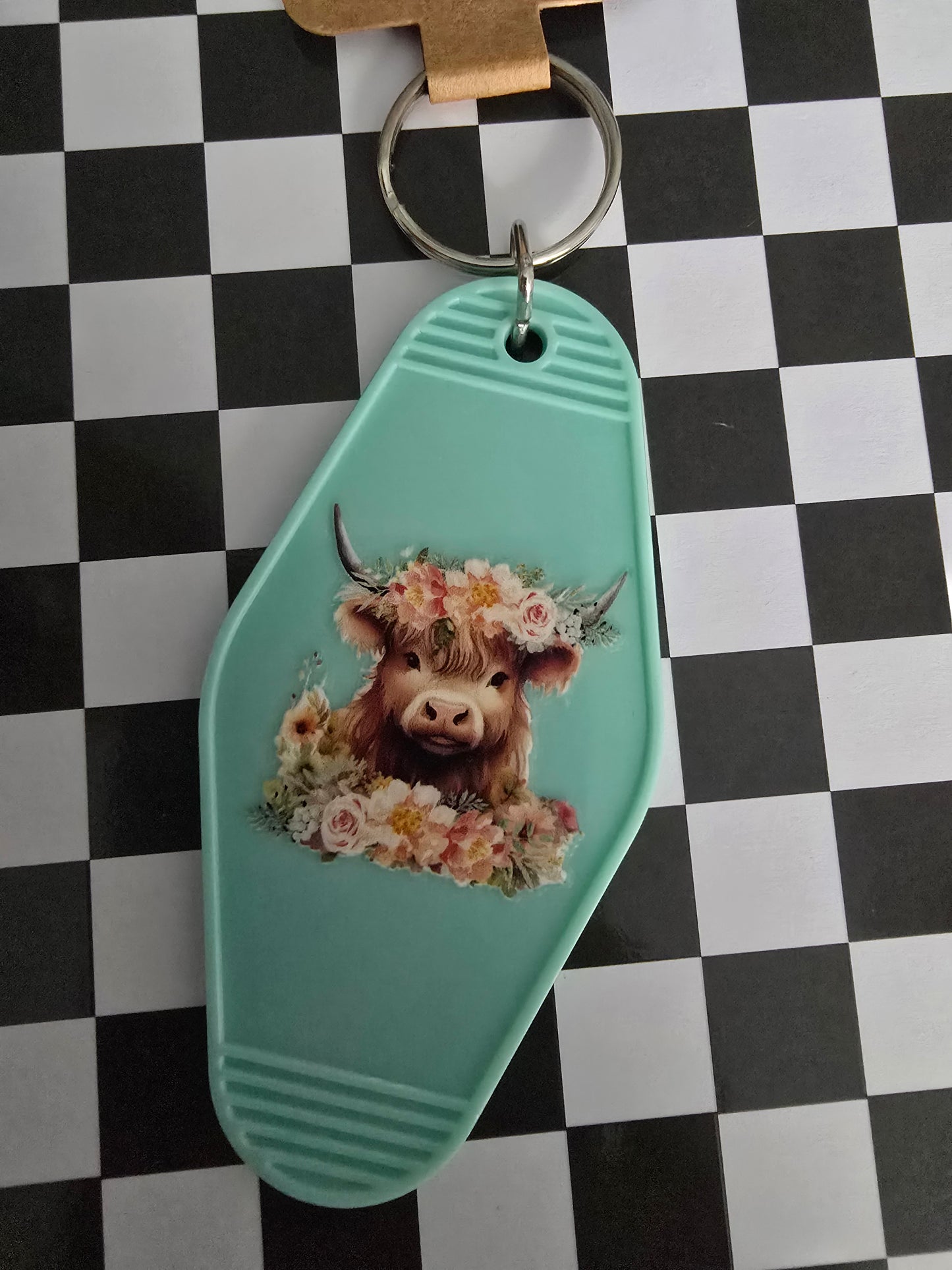 Floral Highland Motel Keychain, Light Blue