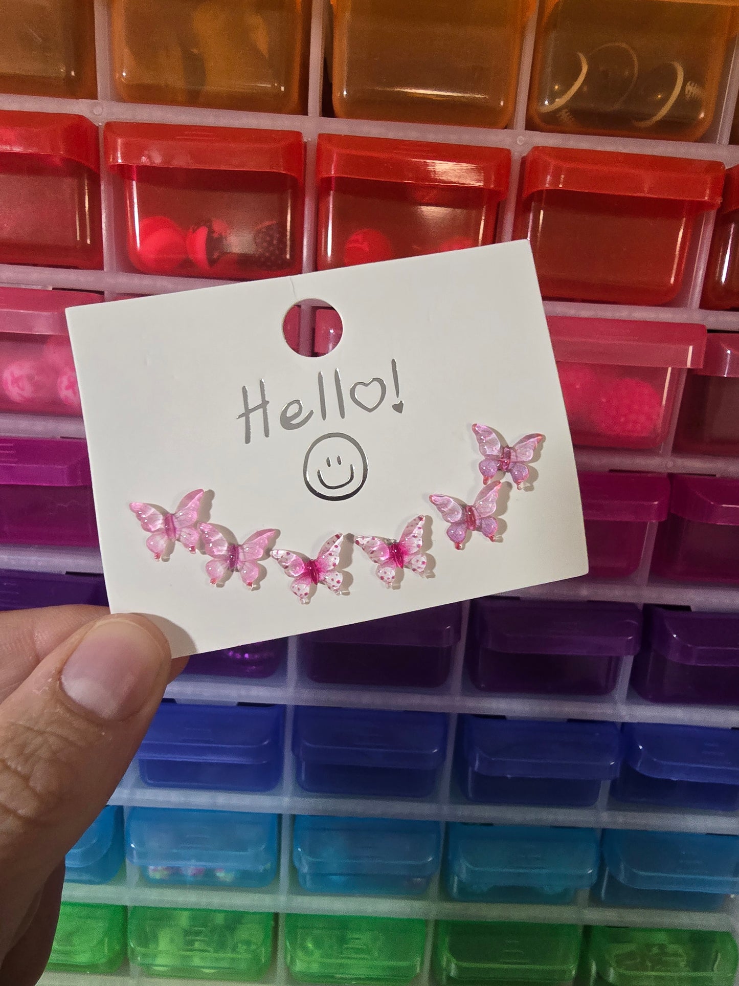 Pink Butterfly Acrylic Stud Earrings, Set of 3