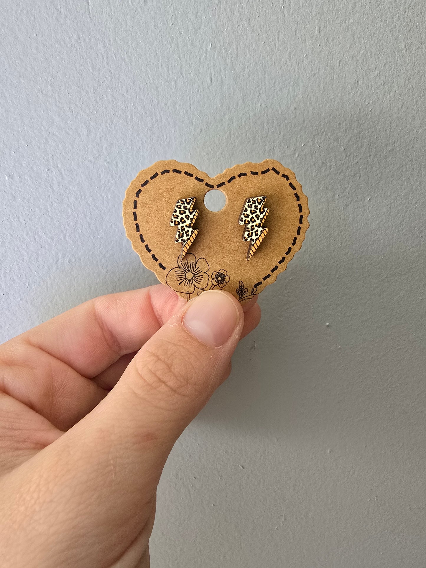 Leopard Lightning Wood Stud Earrings