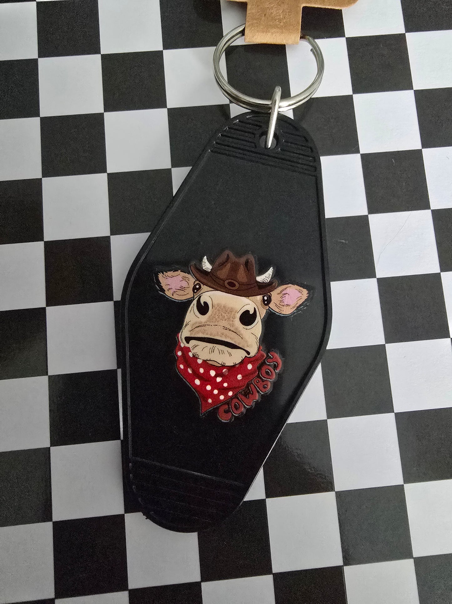 Western Moo Motel Keychain, Black