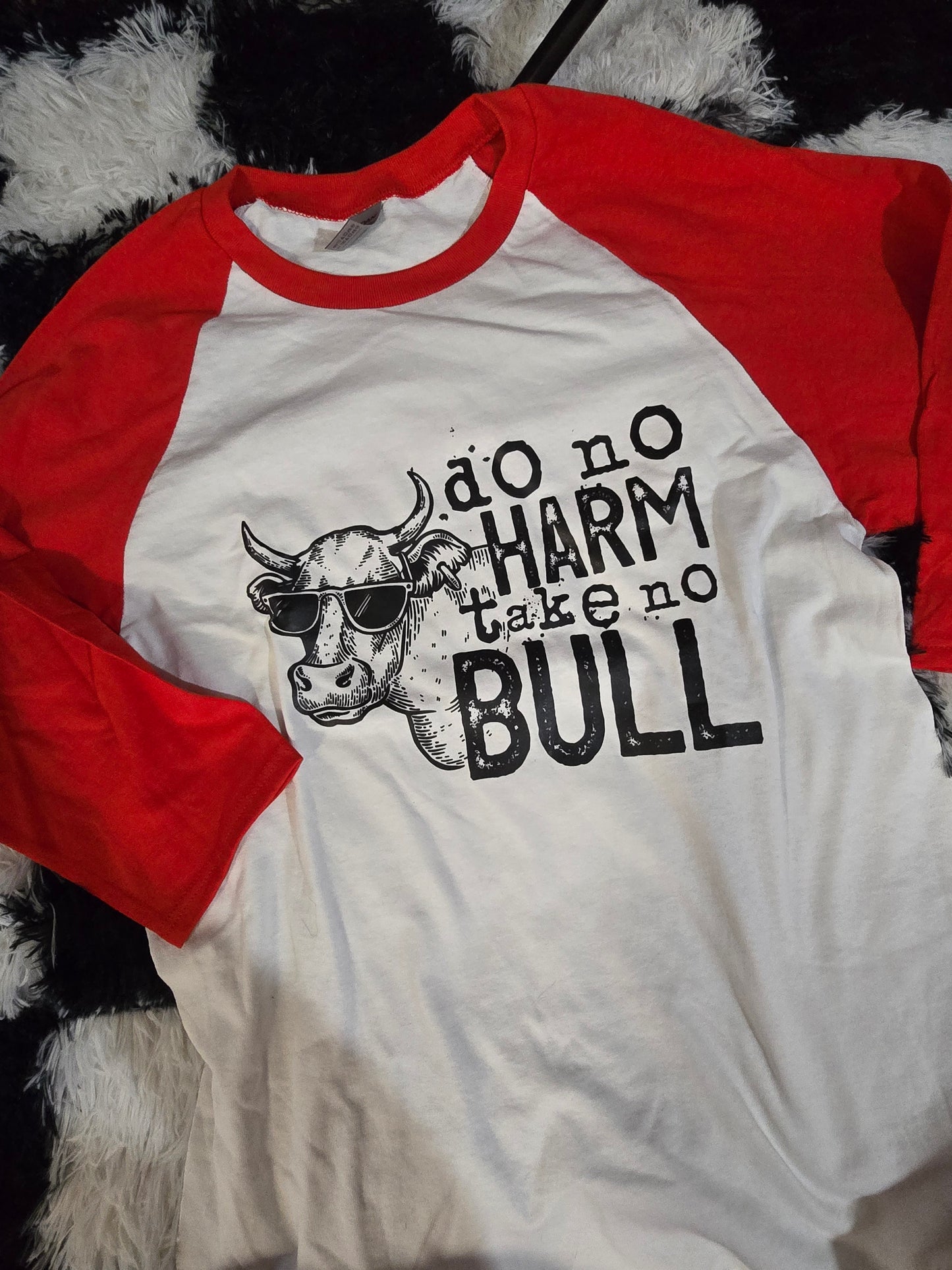 Take No Bull Raglan Tee, Red & White