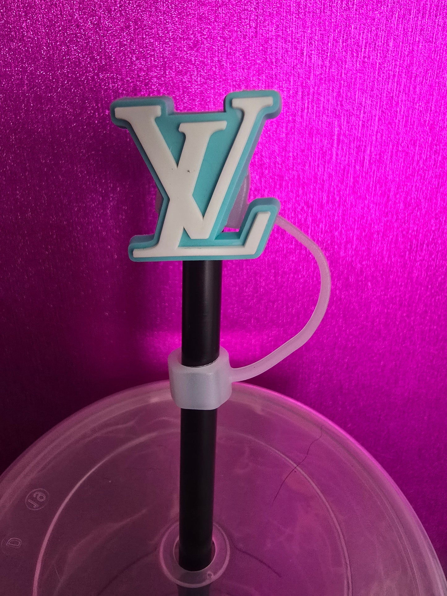 Luxury Louie Logo Straw Topper, Blue & White