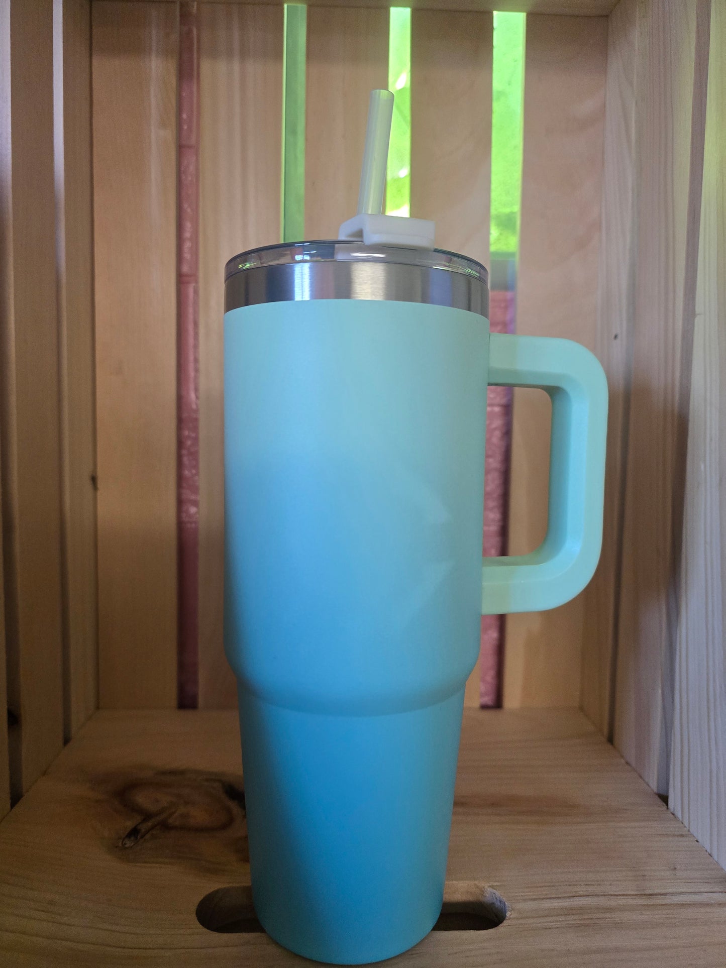 Ombre Blue Green Tumbler w Straw