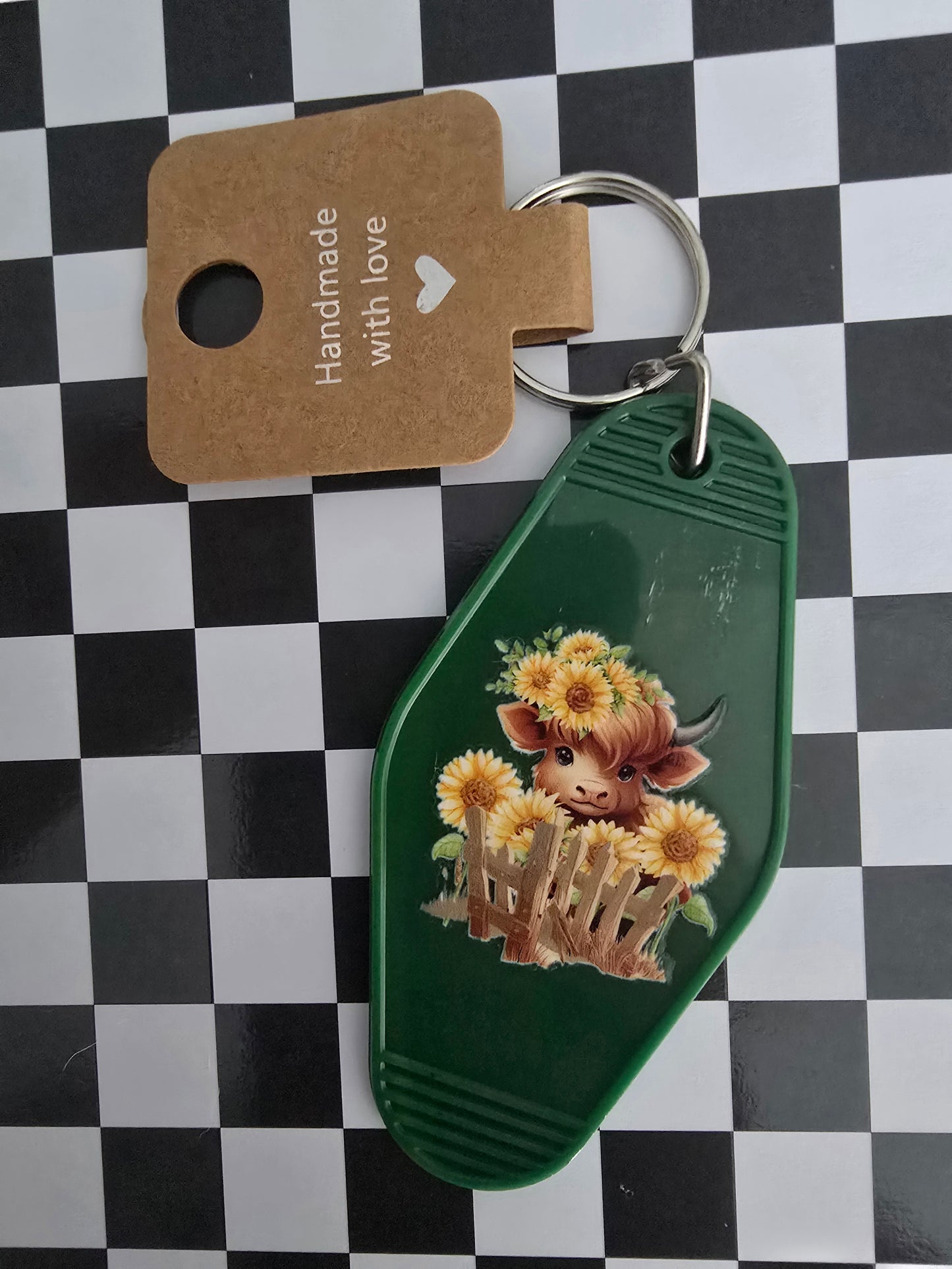 Sunflower Moo Motel Keychain, Green