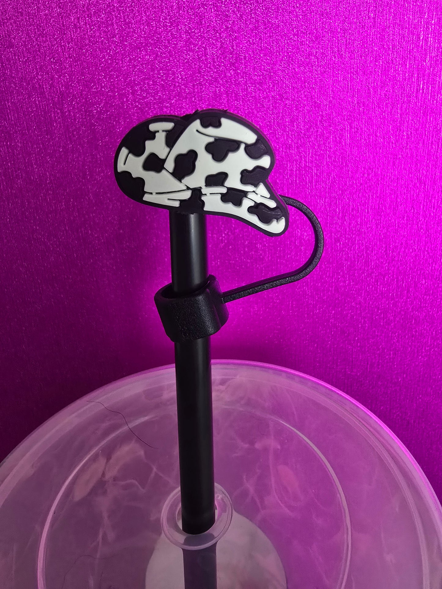 Cowprint Cowboy Hat Straw Topper, Black & White