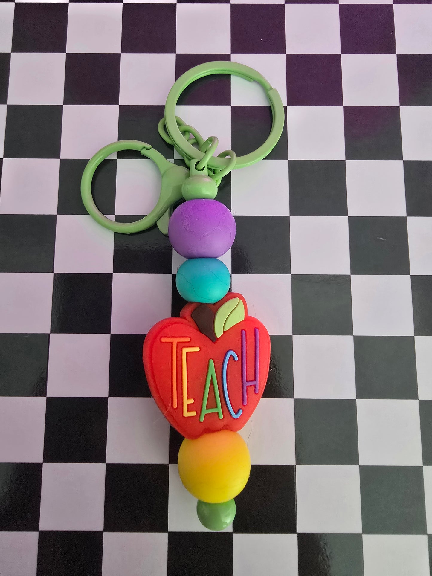 Teacher Apple Beaded Keychain