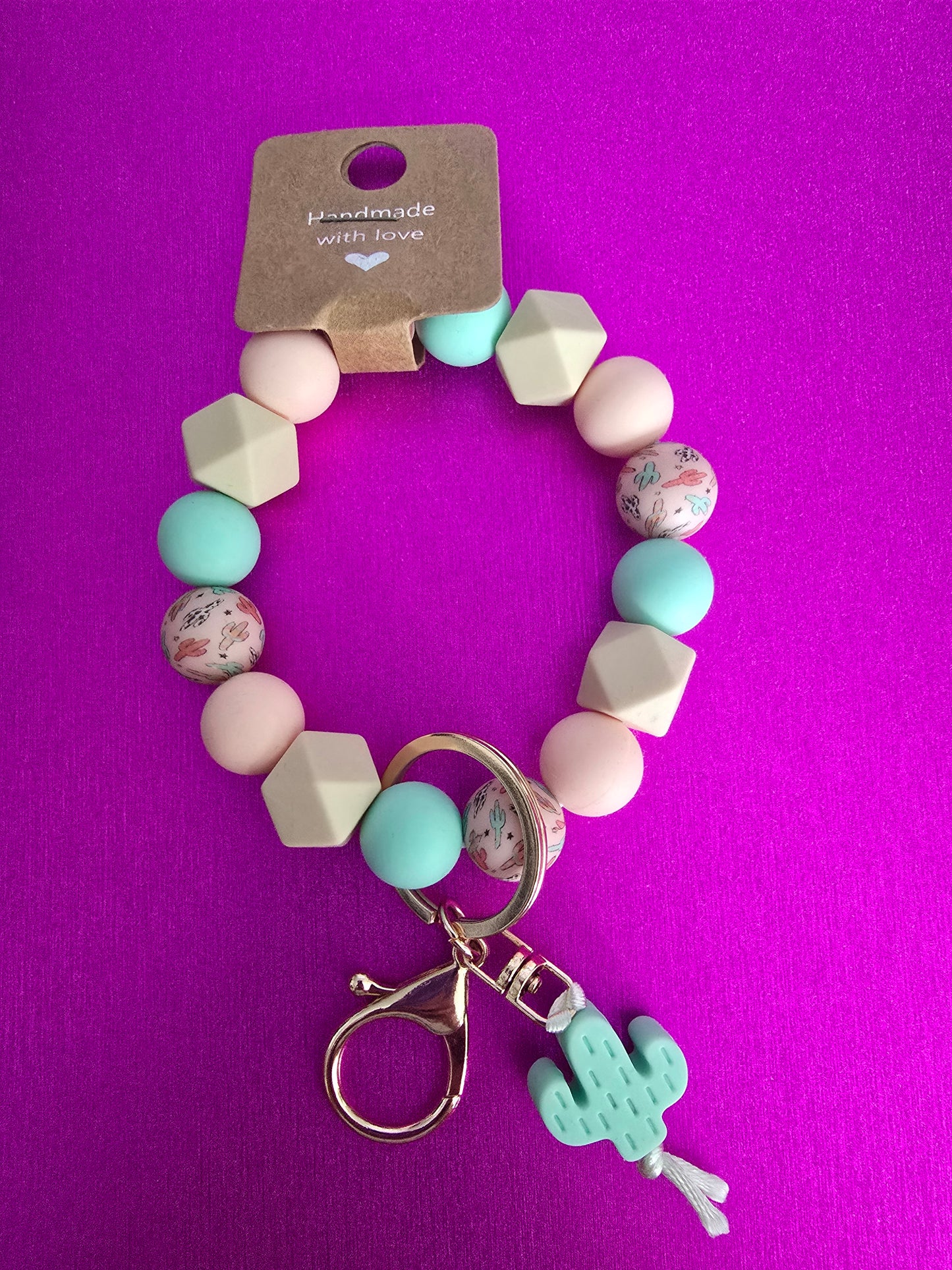 Pastel Cactus Wristlet Keychain, Silicone