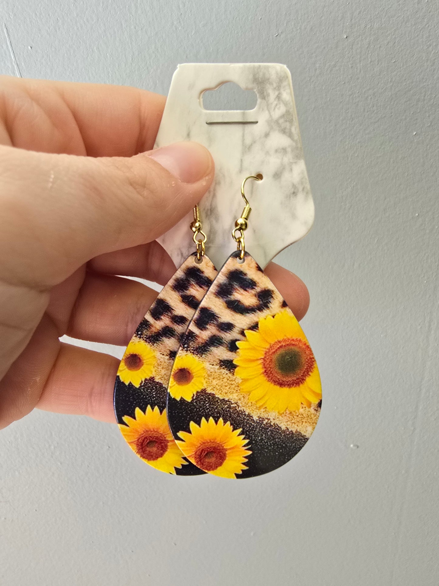 Sunflower & Leopard Acrylic Earrings