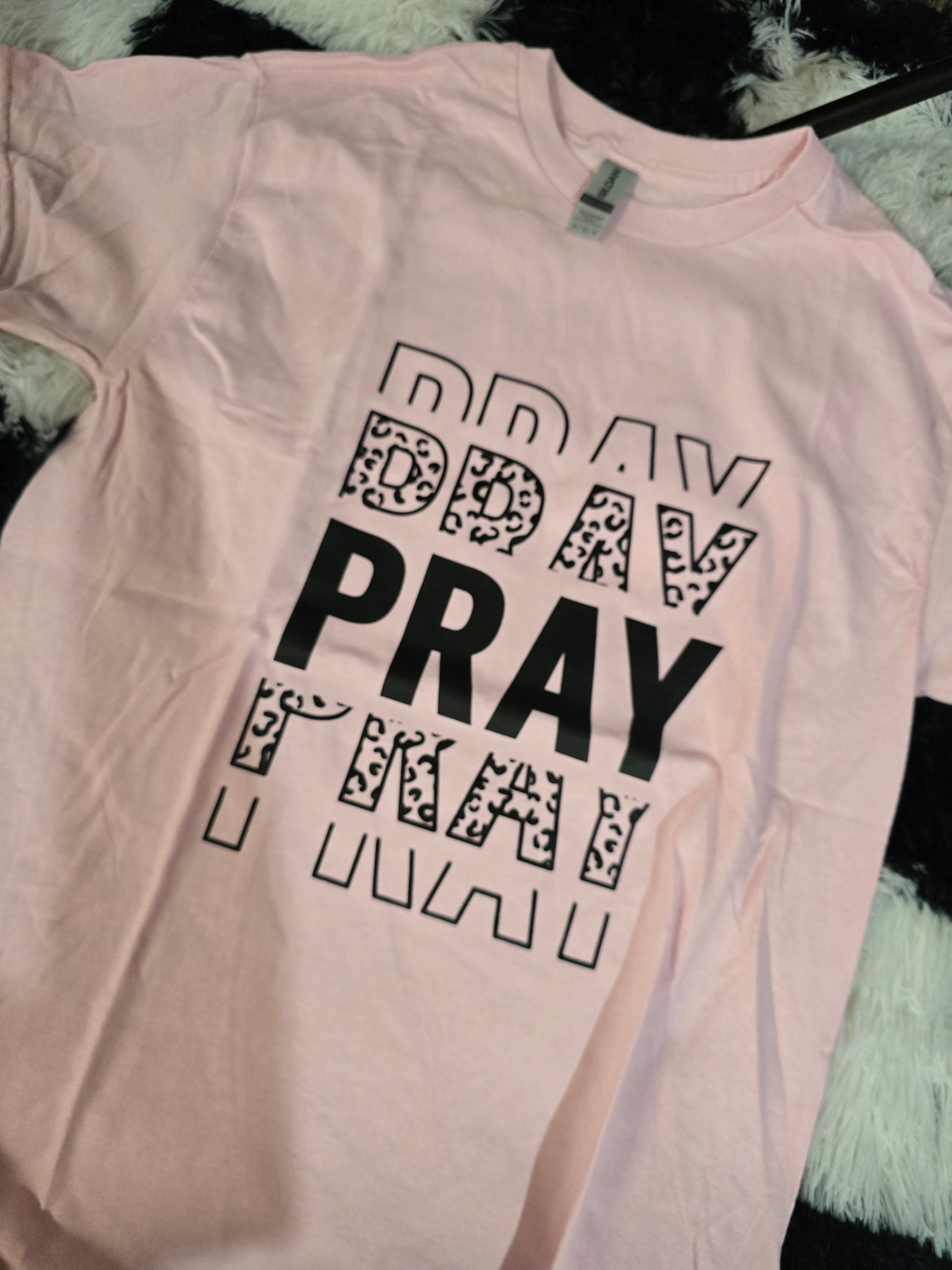 Pray Leopard Tee, Light Pink