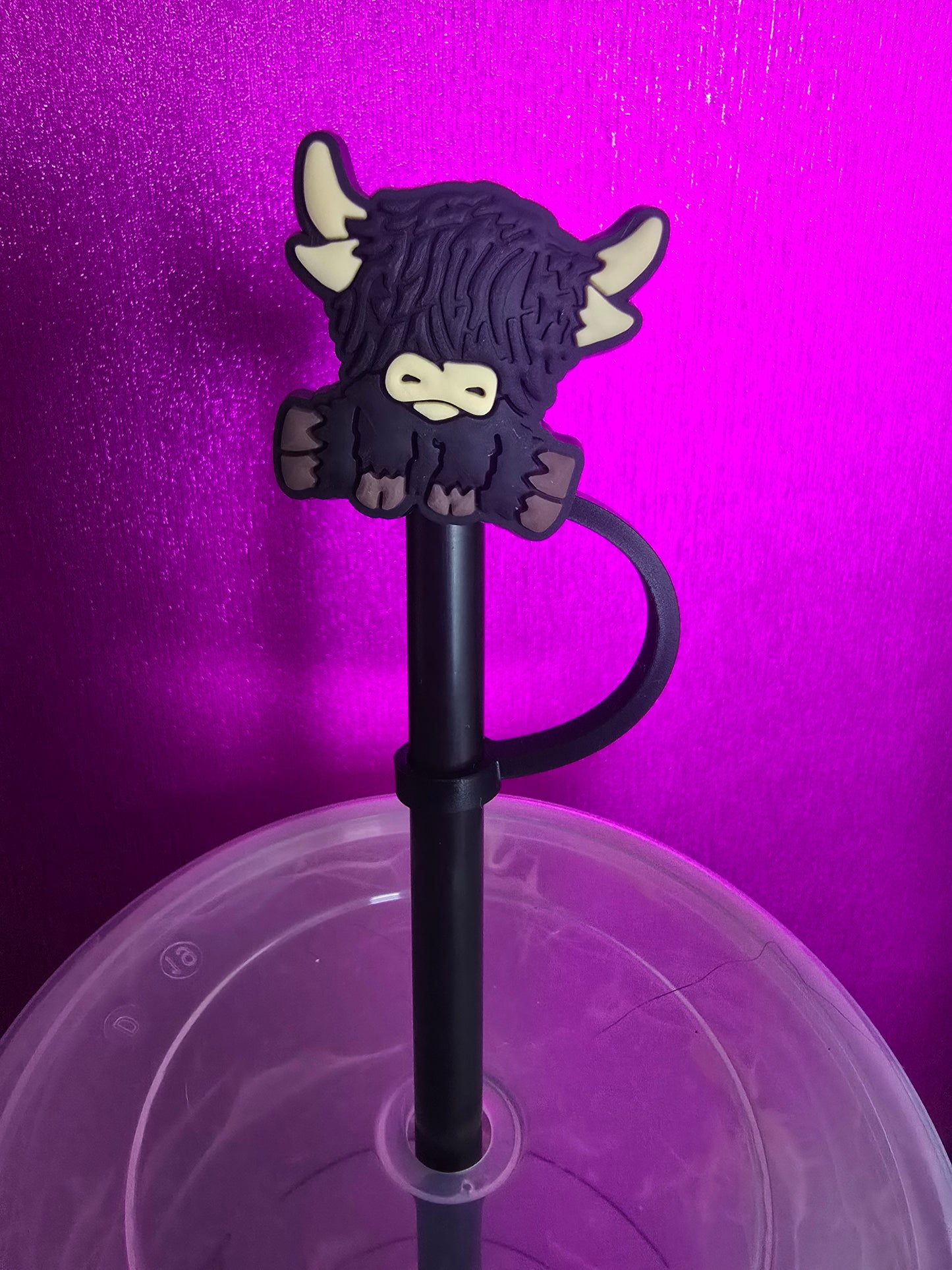 Lil' Highland Cow Straw Topper, Black