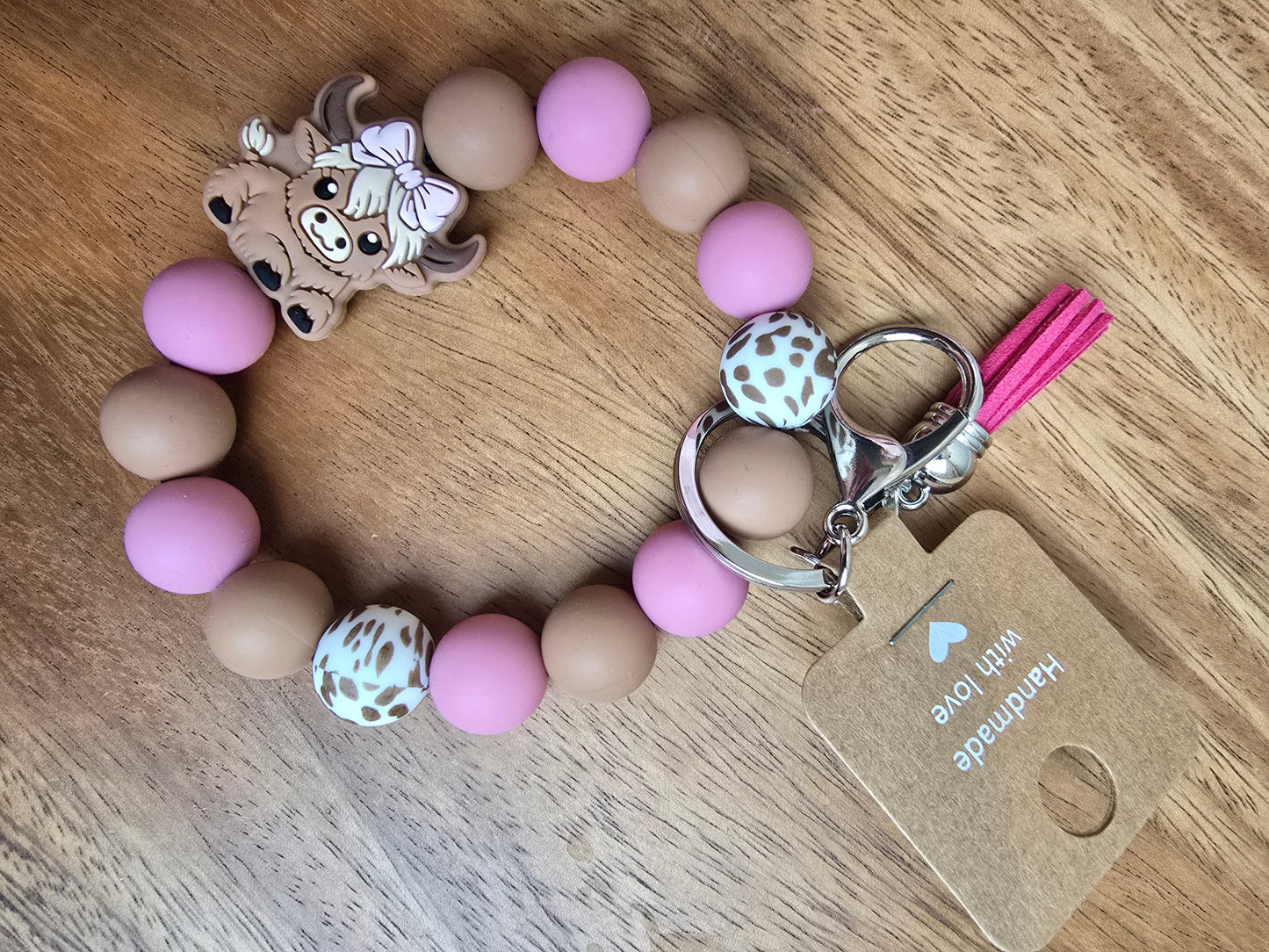 Coquette Cow Keychain Wristlet, Pink Silicone