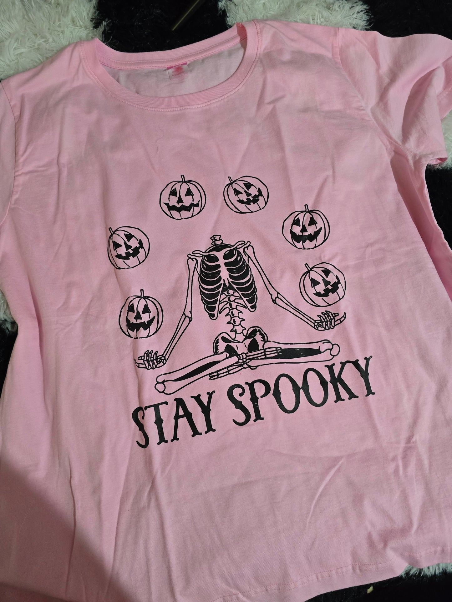 Stay Spooky Skelly Tee, Light Pink