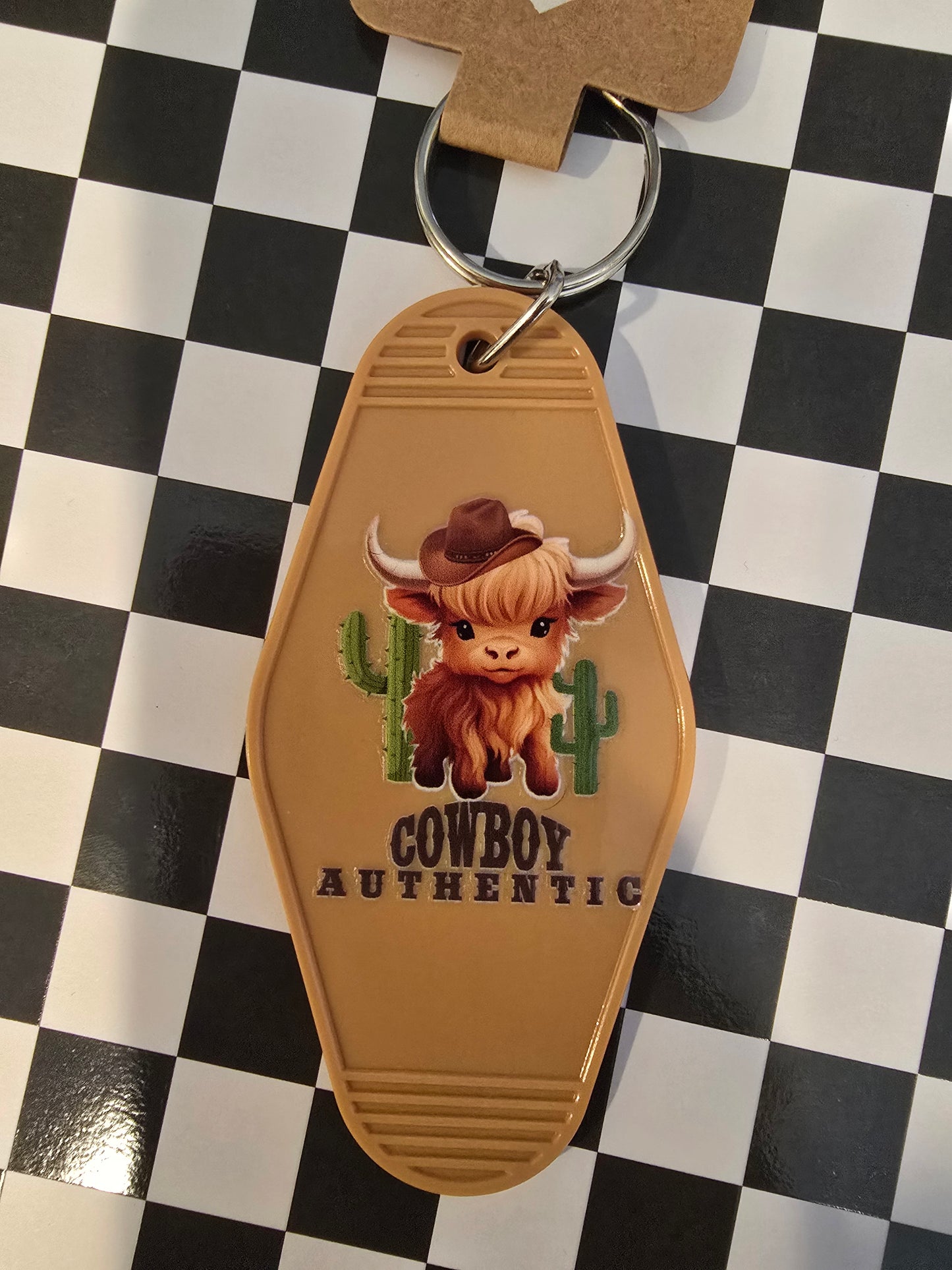 Authentic Highland Motel Keychain, Tan