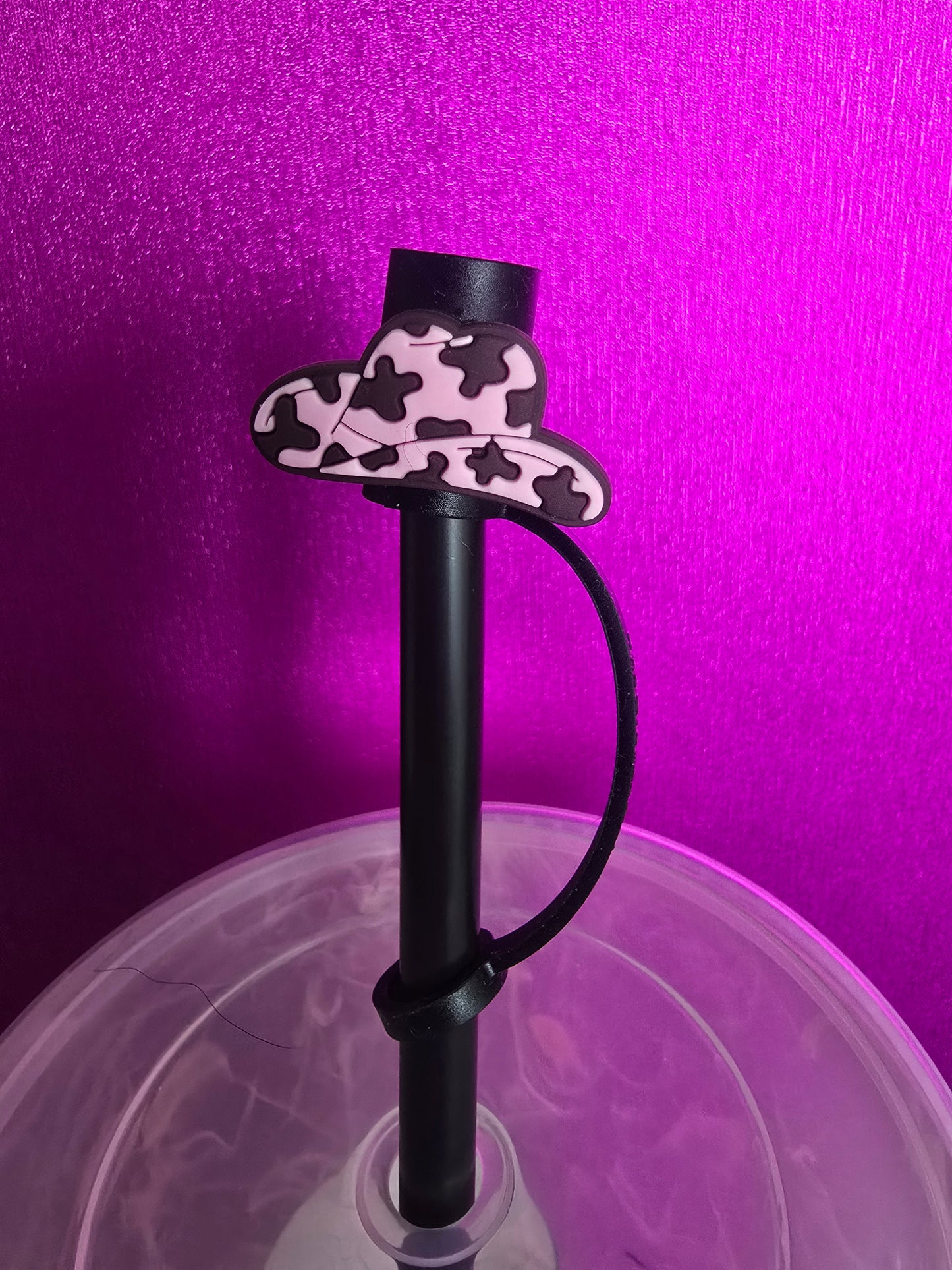 Cowprint Cowboy Hat Straw Topper, Pink