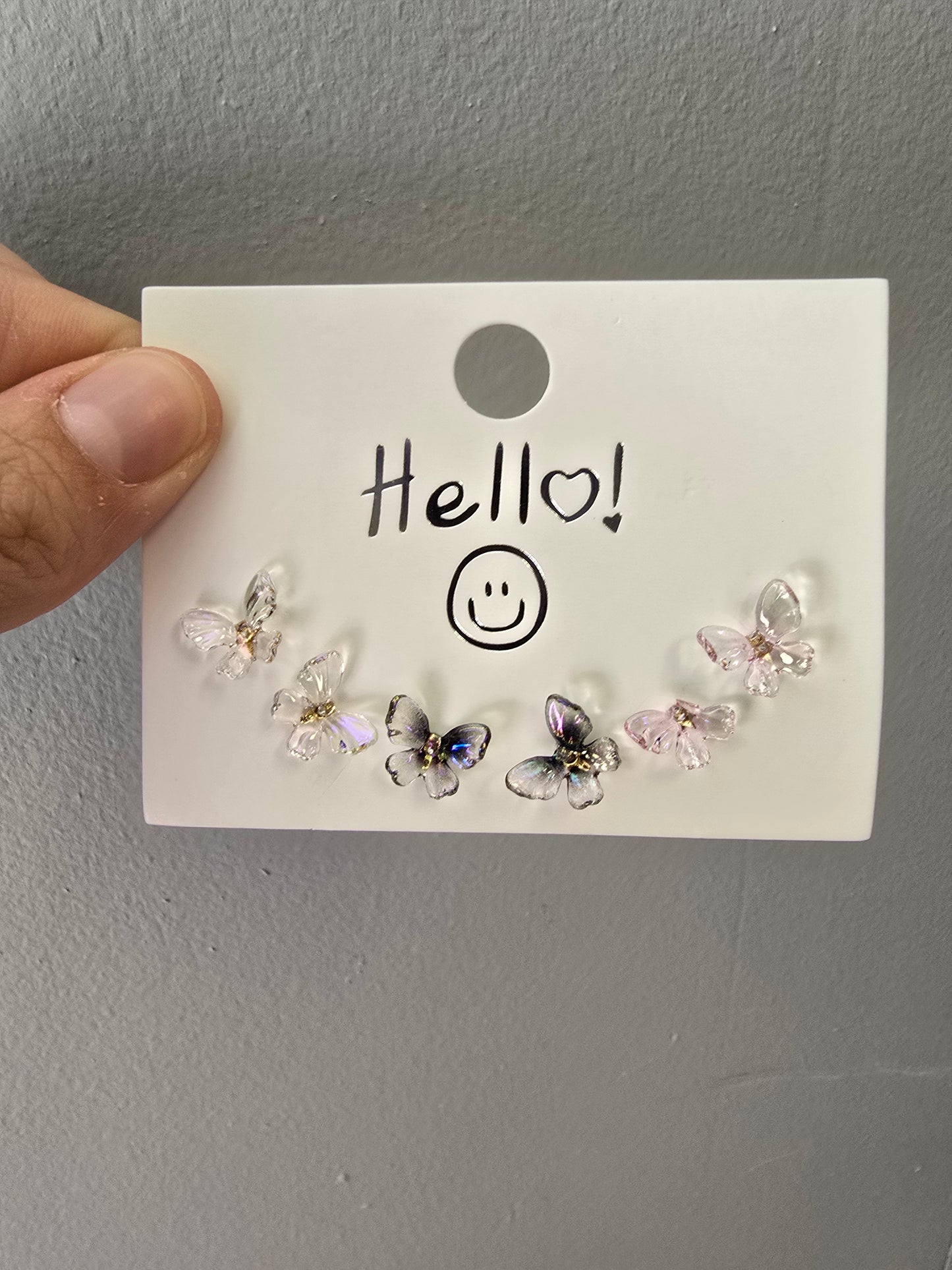 Crystal Butterfly Stud Earrings, Set of 3