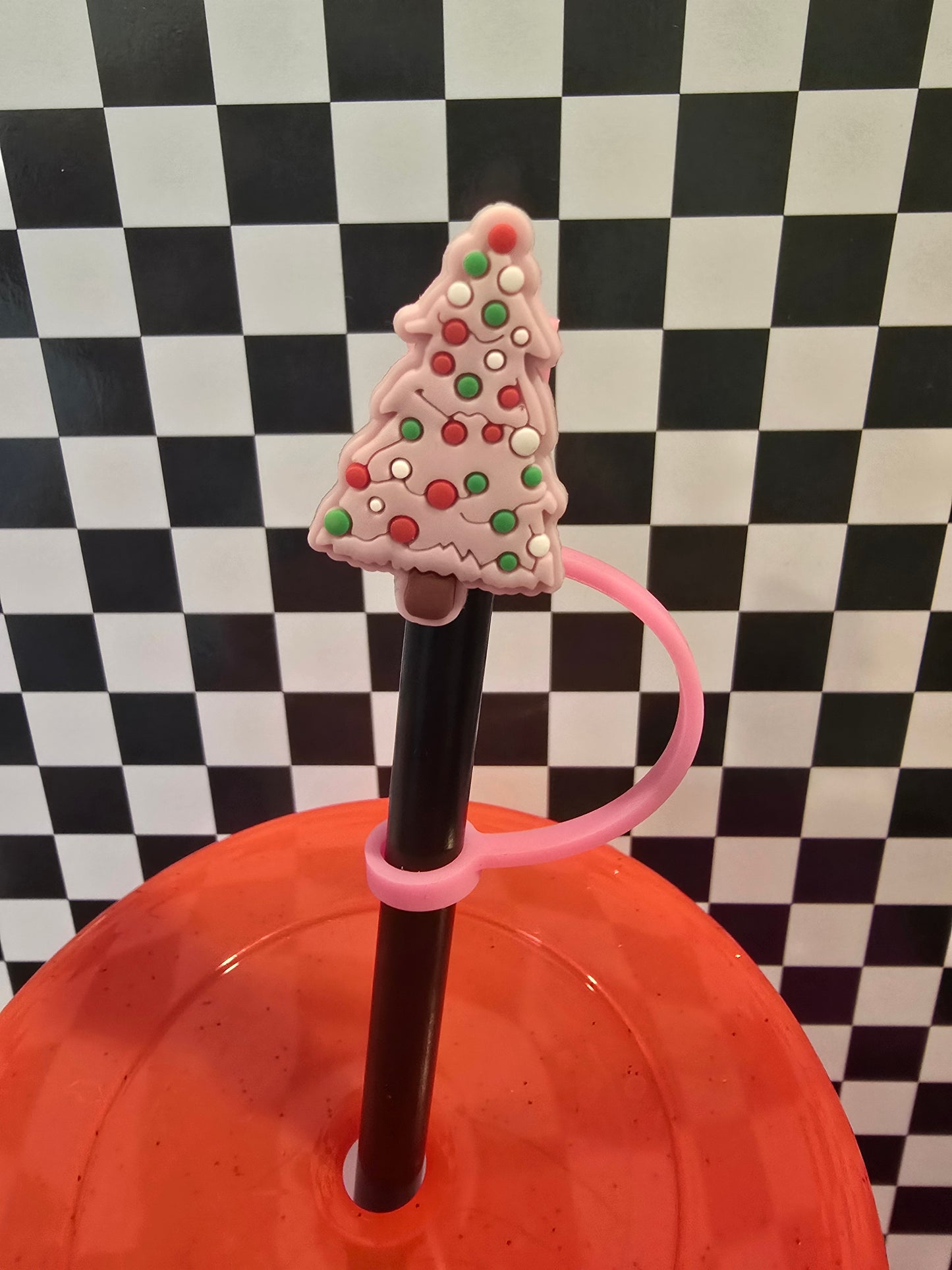 Pink Christmas Tree Straw Topper
