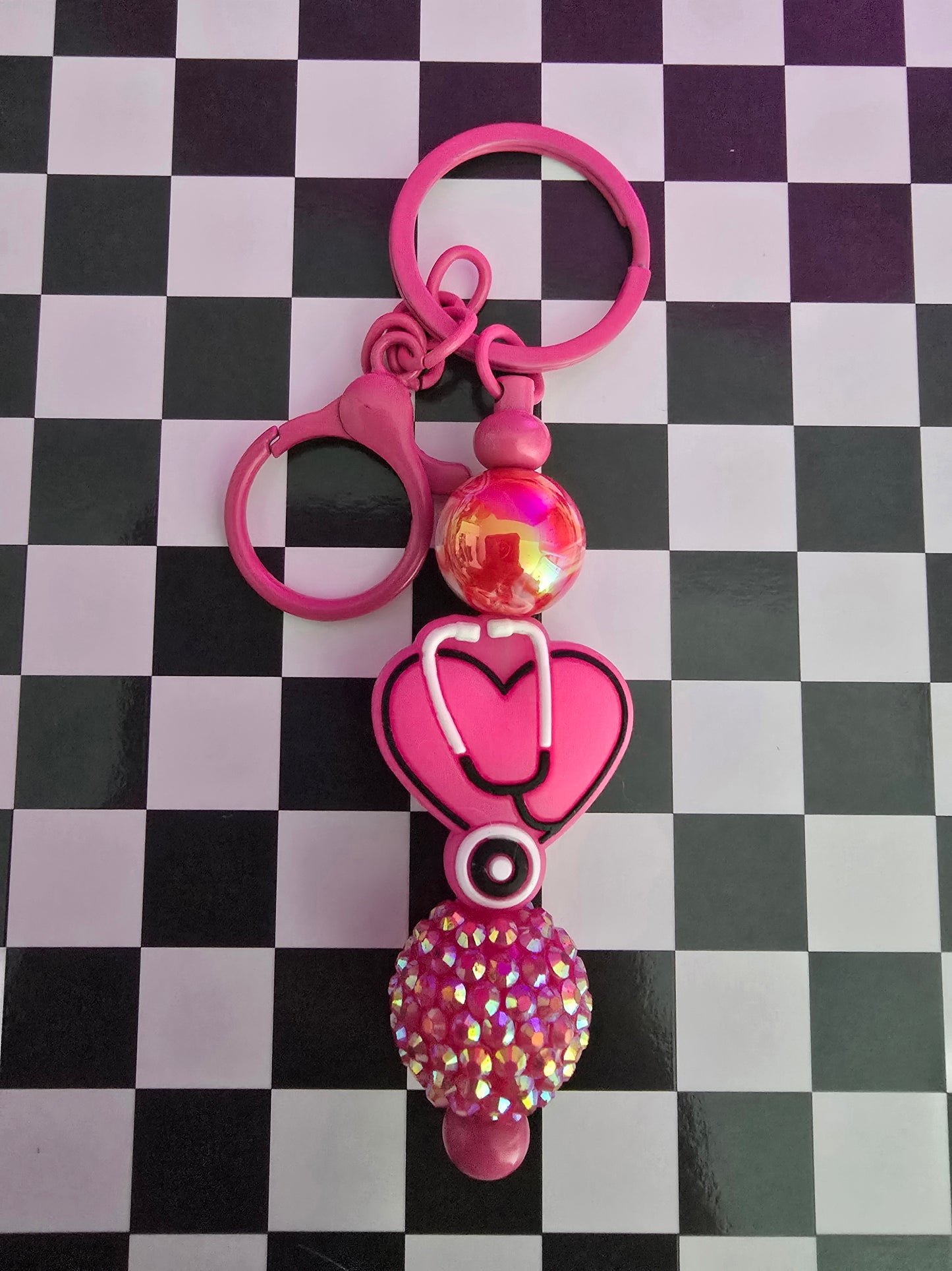 Nurse Beaded Keychain, Pink