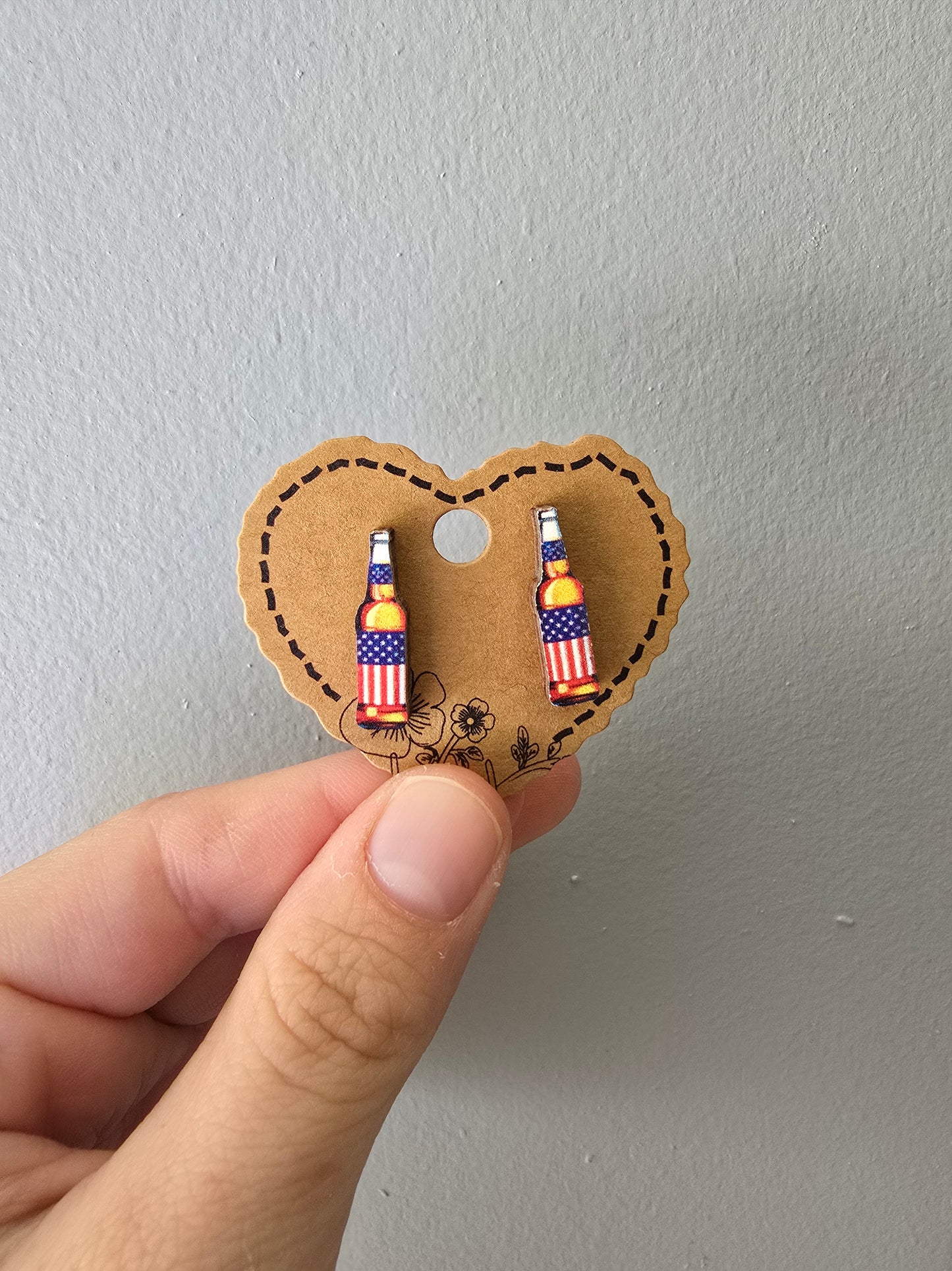 Beer Bottle Wood Stud Earrings