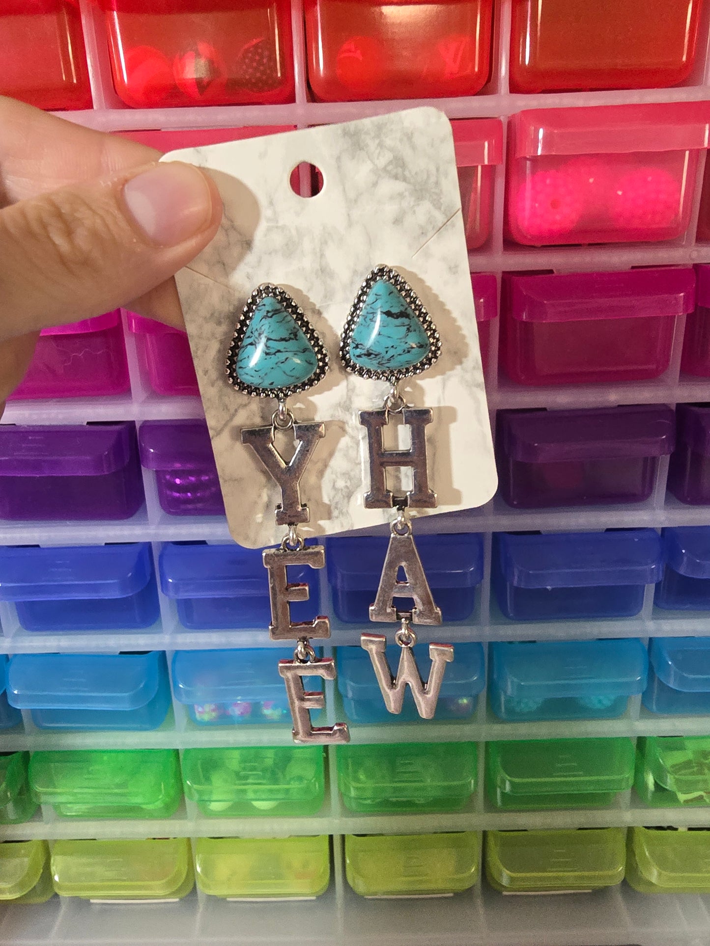 Yee Haw Stone Earrings, Metal