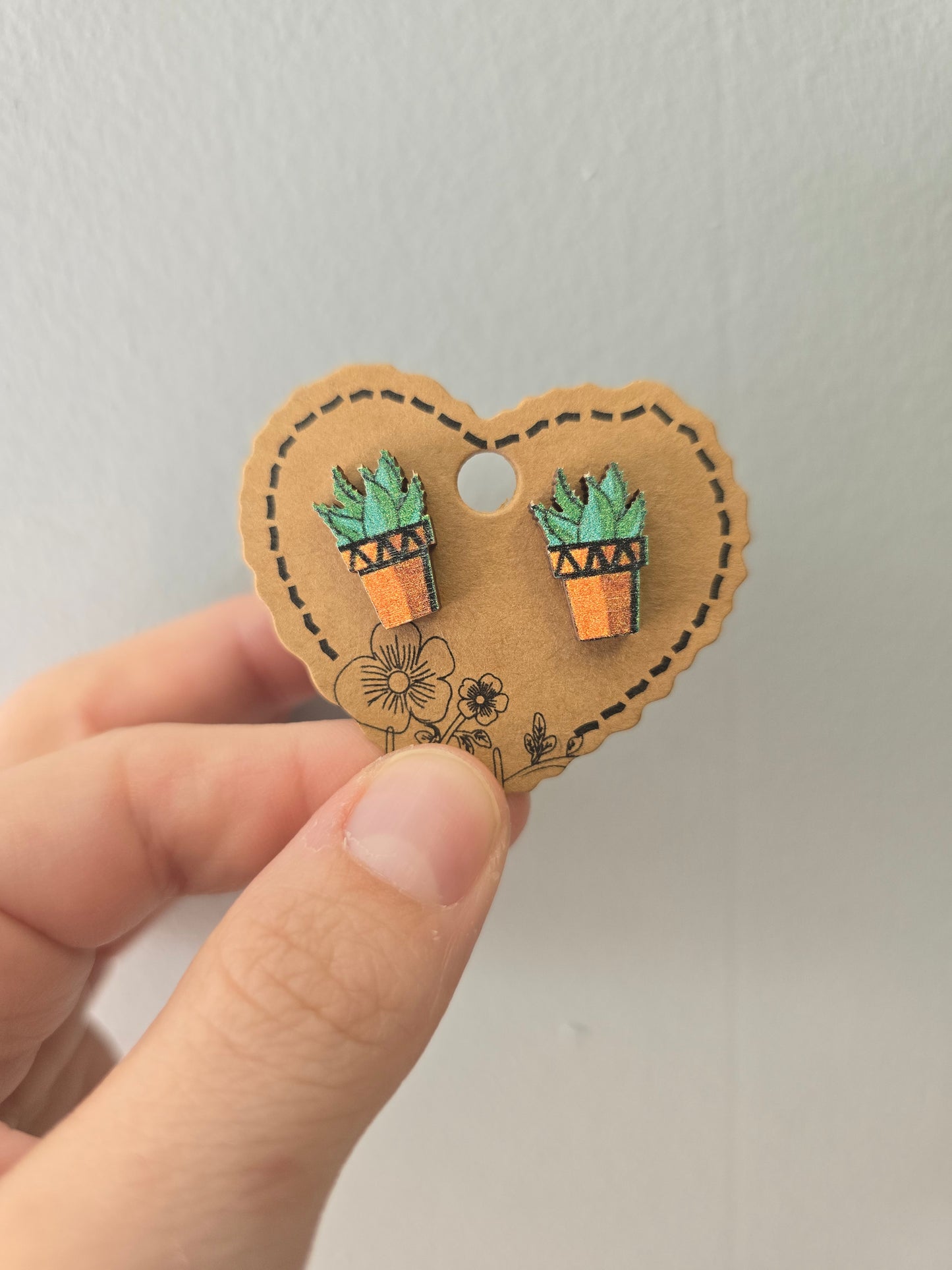 Succelent Wood Stud Earrings