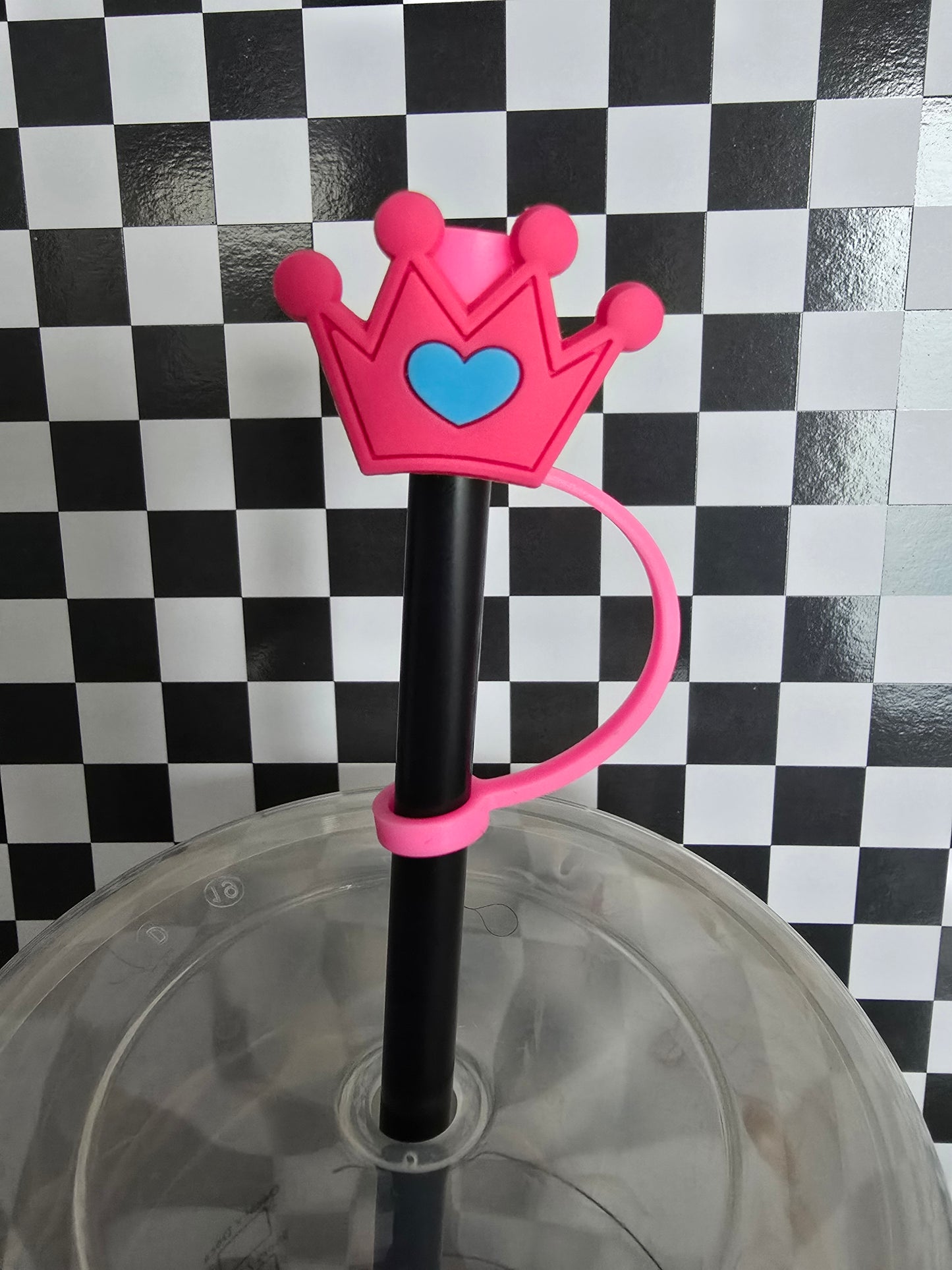 Crown & Heart Straw Topper, Pink