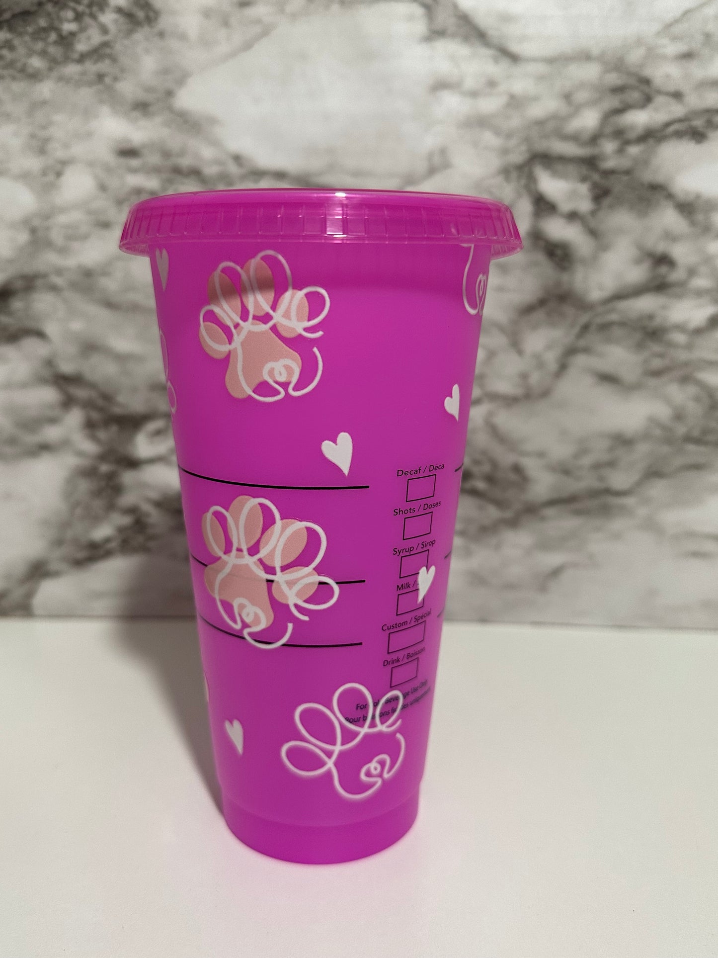 Paw Print Cup w Straw, Pink