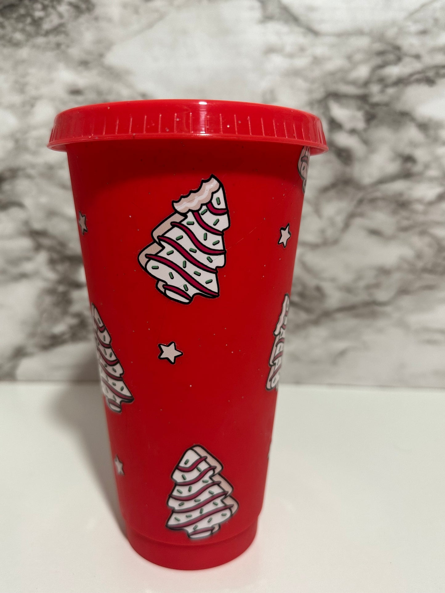 Christmas Tree Cakes, Cup w Straw